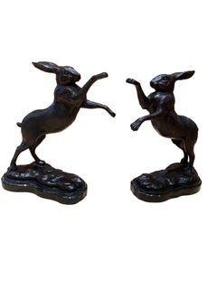 Pair of Bronze Boxing Hares, 20th Century
