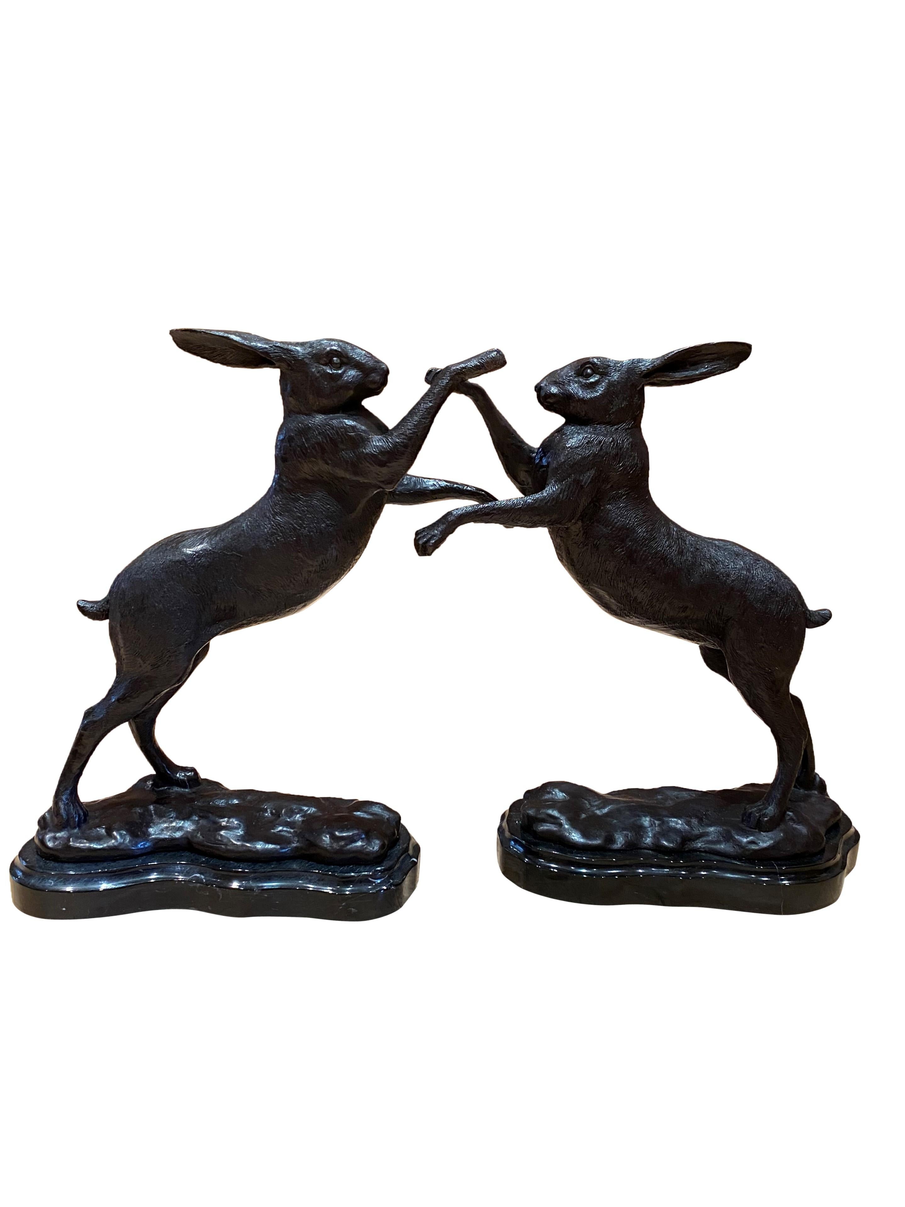 bronze fighting hares
