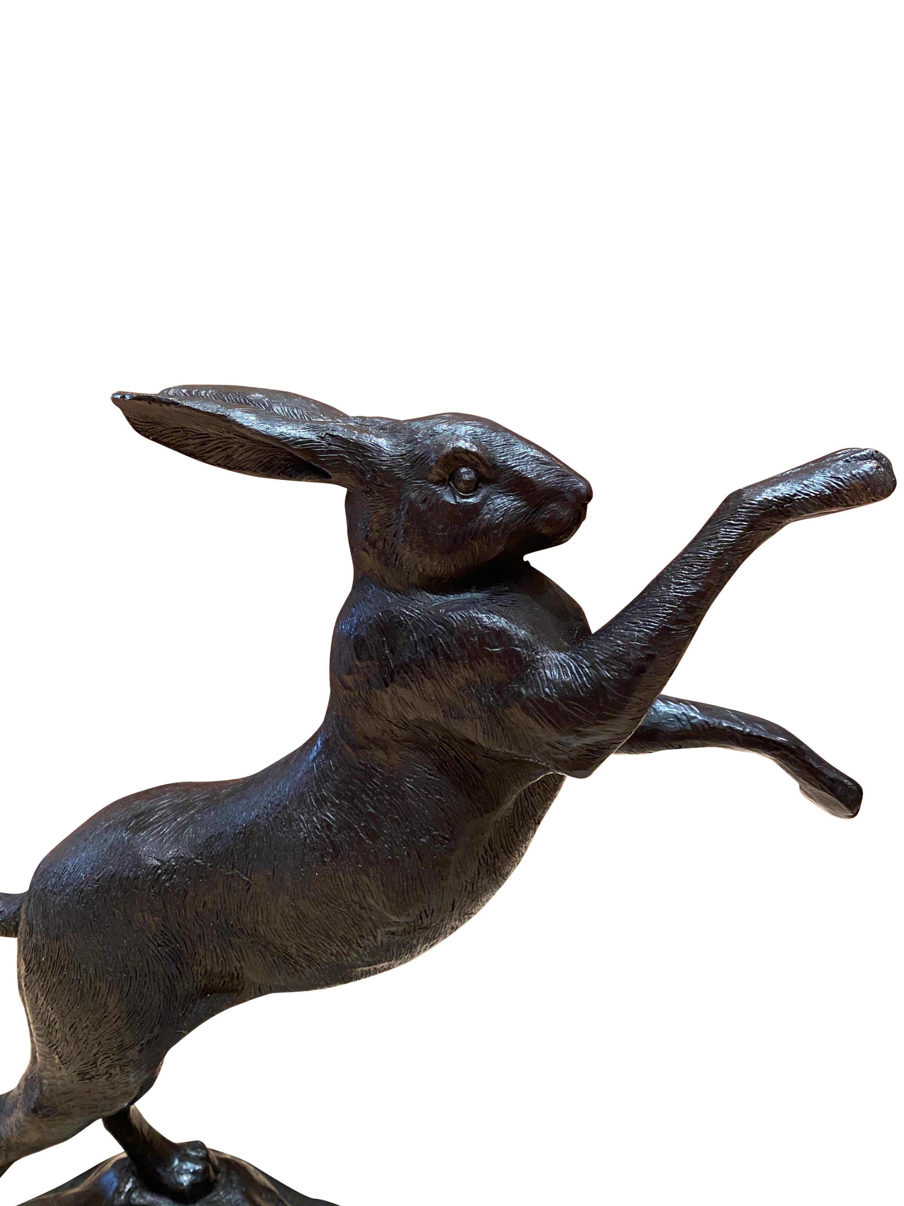 Pair of Bronze Boxing Hares, 20th Century In Excellent Condition For Sale In London, GB