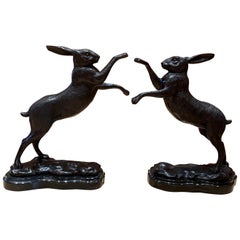 Pair of Bronze Boxing Hares, 20th Century