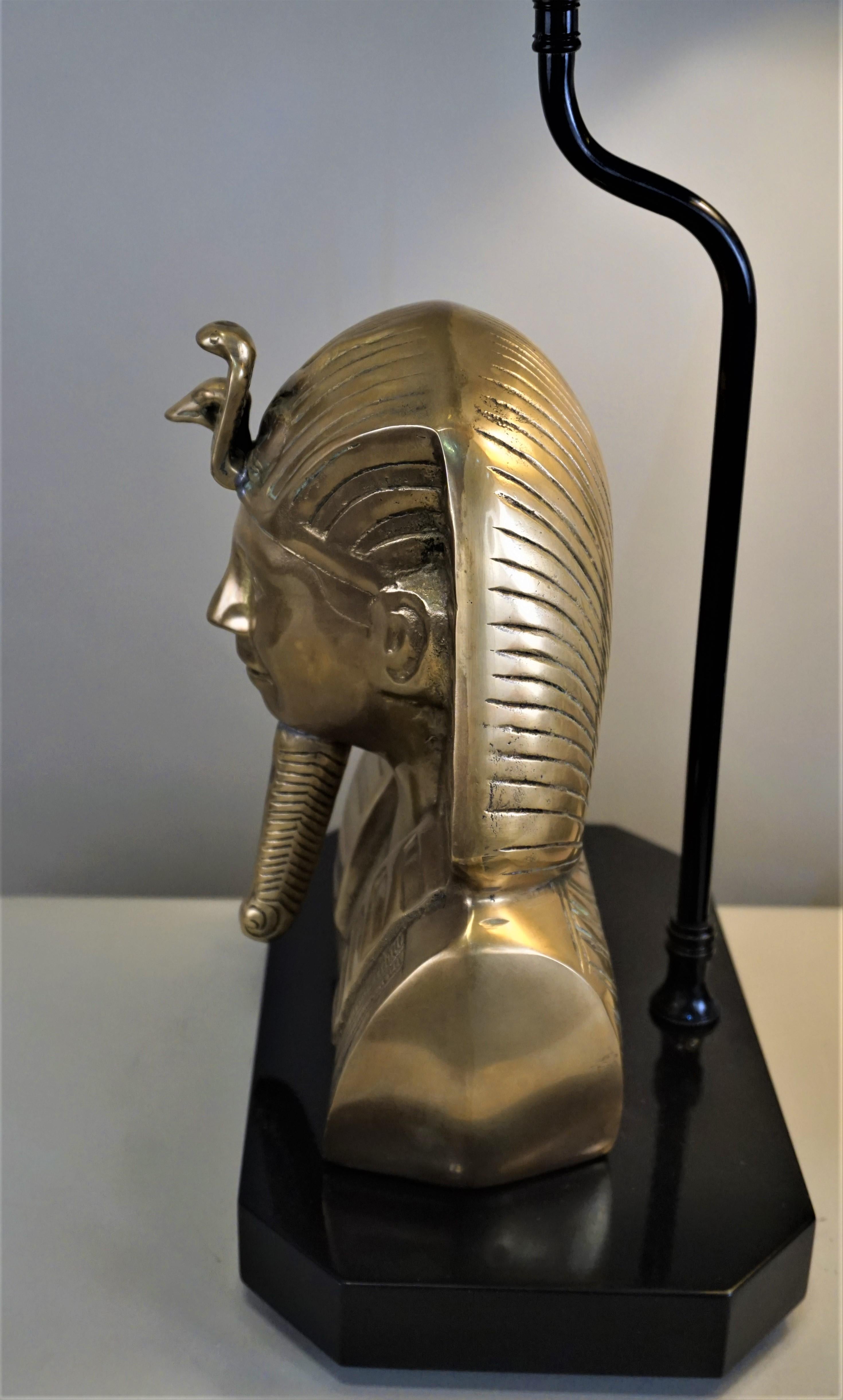 Lacquered Pair of Bronze Bust of Egyptian God Table Lamps
