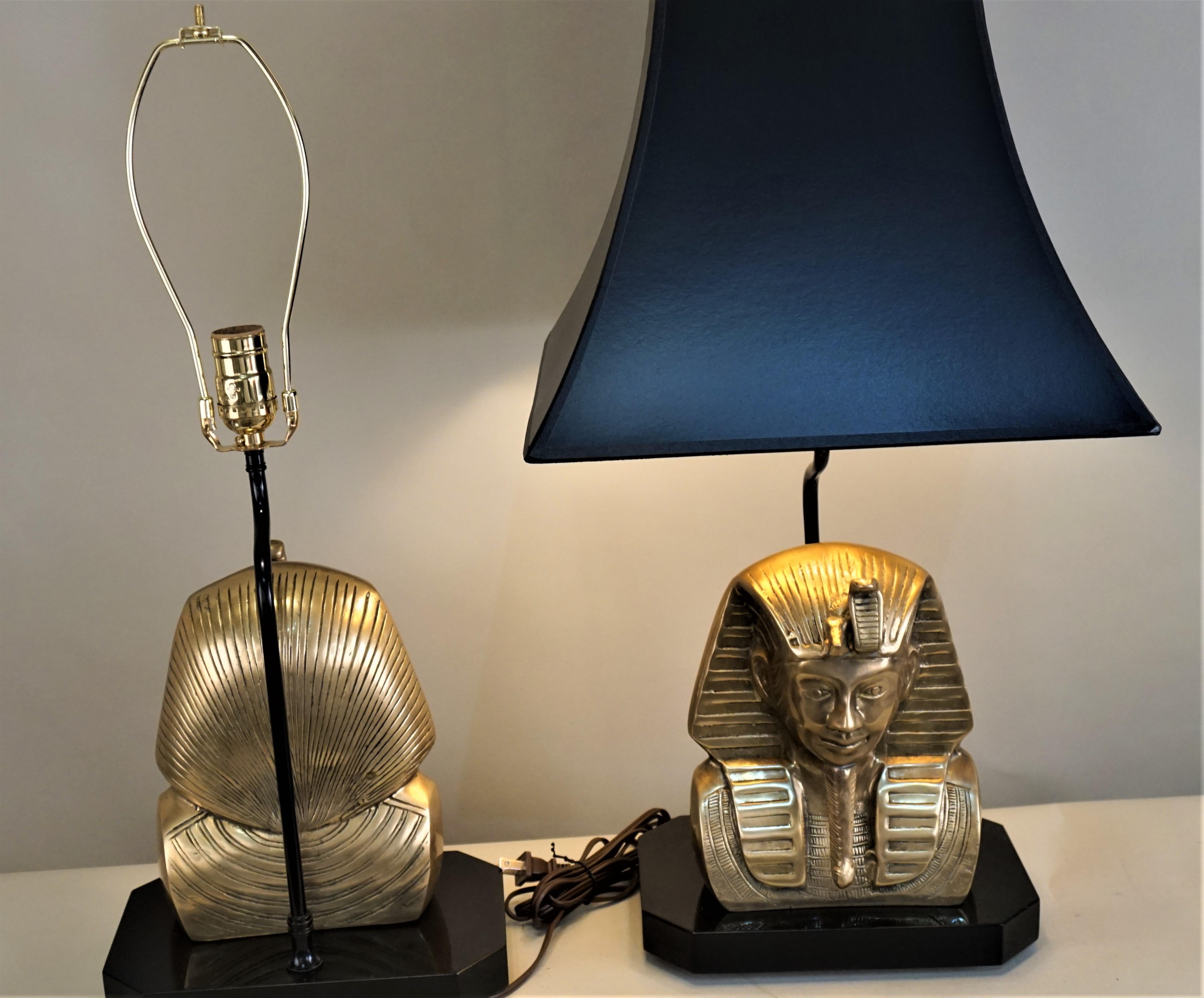 Paper Pair of Bronze Bust of Egyptian God Table Lamps