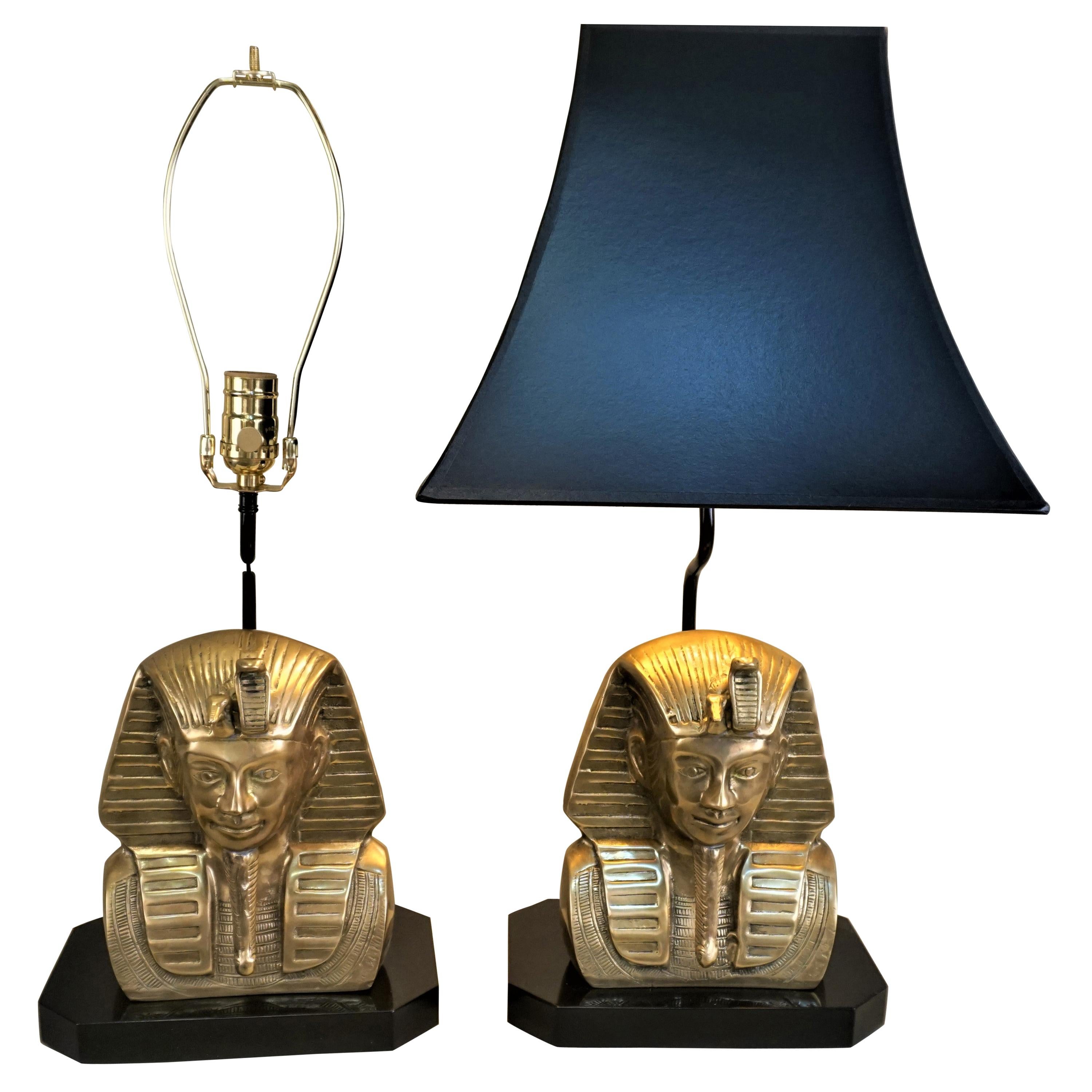 Pair of Bronze Bust of Egyptian God Table Lamps