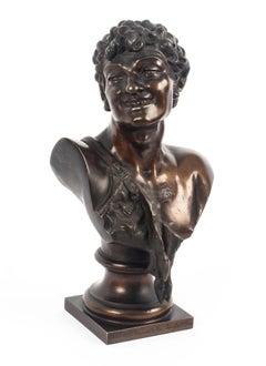 Pair of Bronze Busts Jean Baptiste Lebroc Bacchante and a Satyr, 19th Century