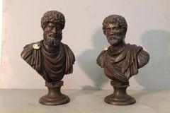 Pair of Bronze Busts of Emperors