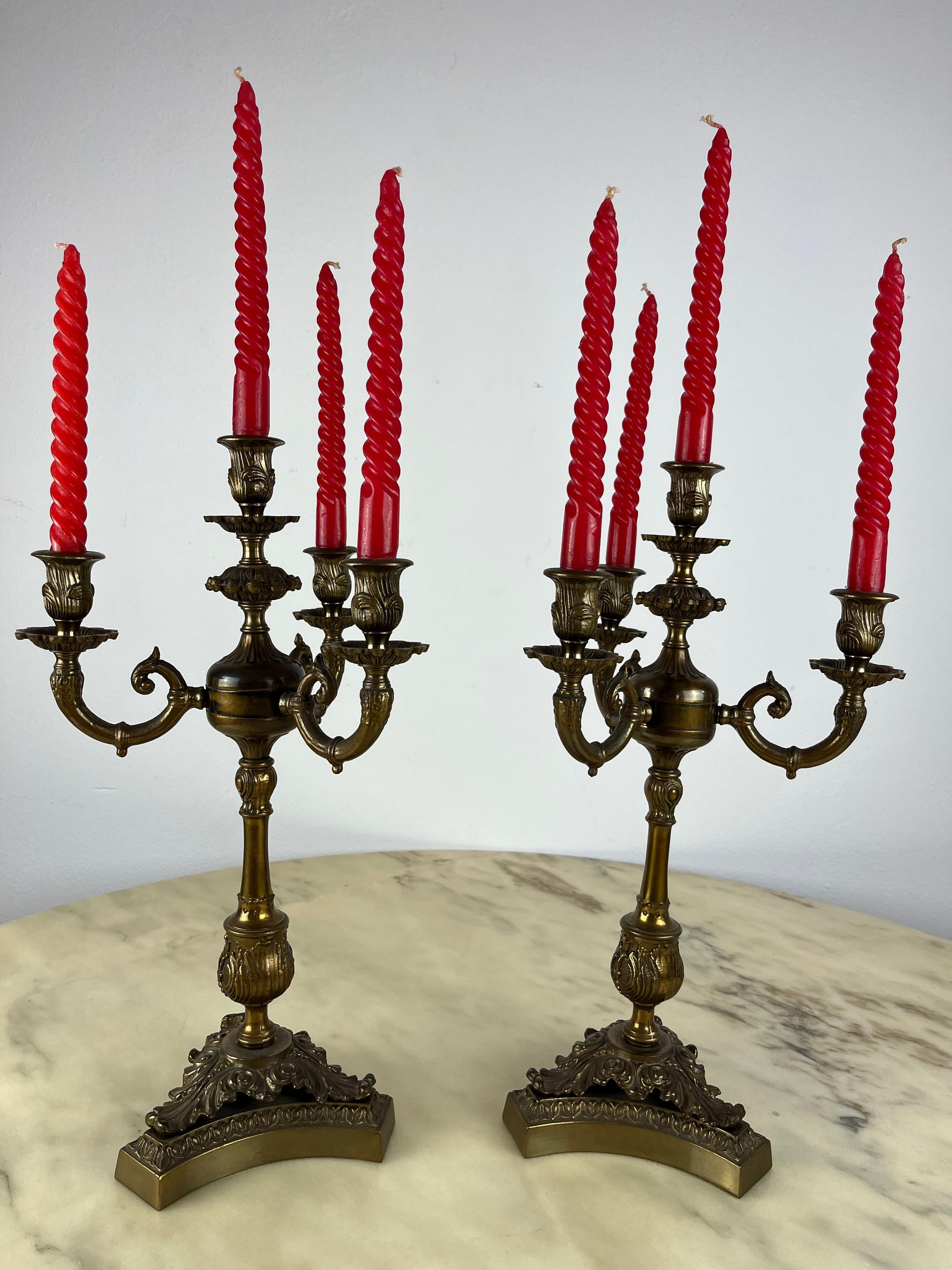 Pair of Bronze Candelabra, Italy, 1960s In Good Condition In Palermo, IT