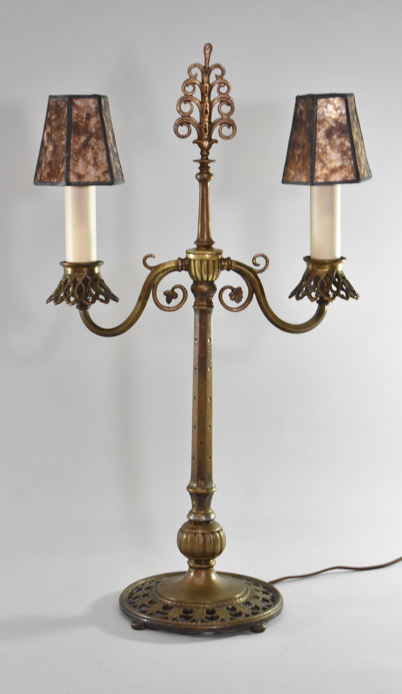Gothic Pair of Bronze Candelabra Style Buffet Lamps by Oscar Bach For Sale