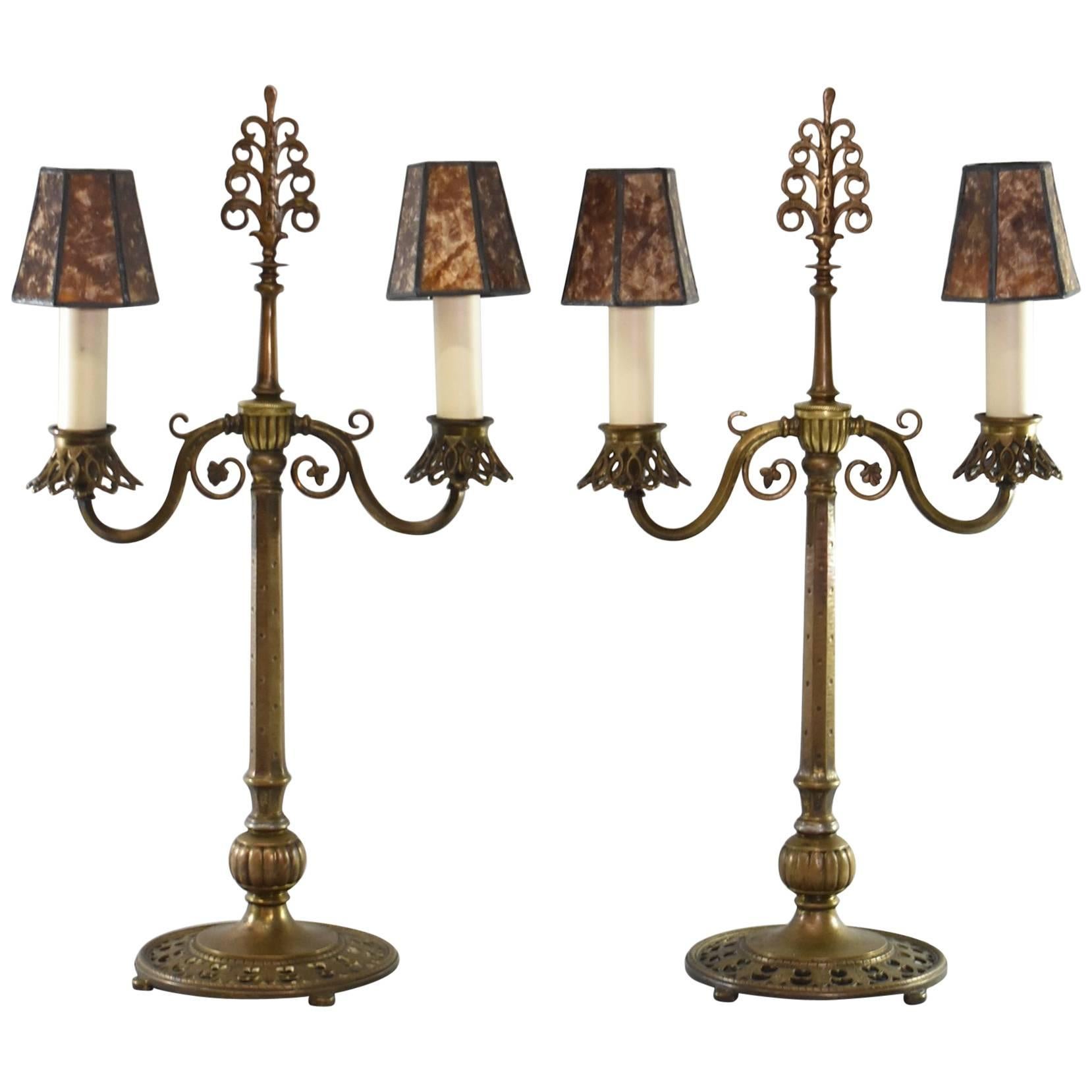 Pair of Bronze Candelabra Style Buffet Lamps by Oscar Bach