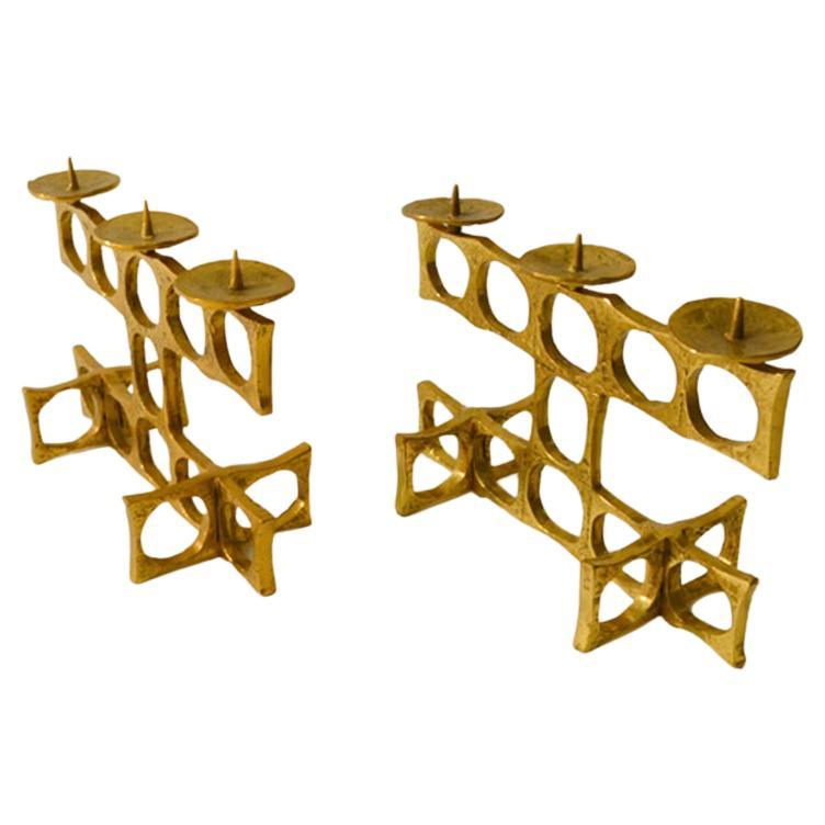Pair of Bronze Candelabras by Heinz Goll For Sale