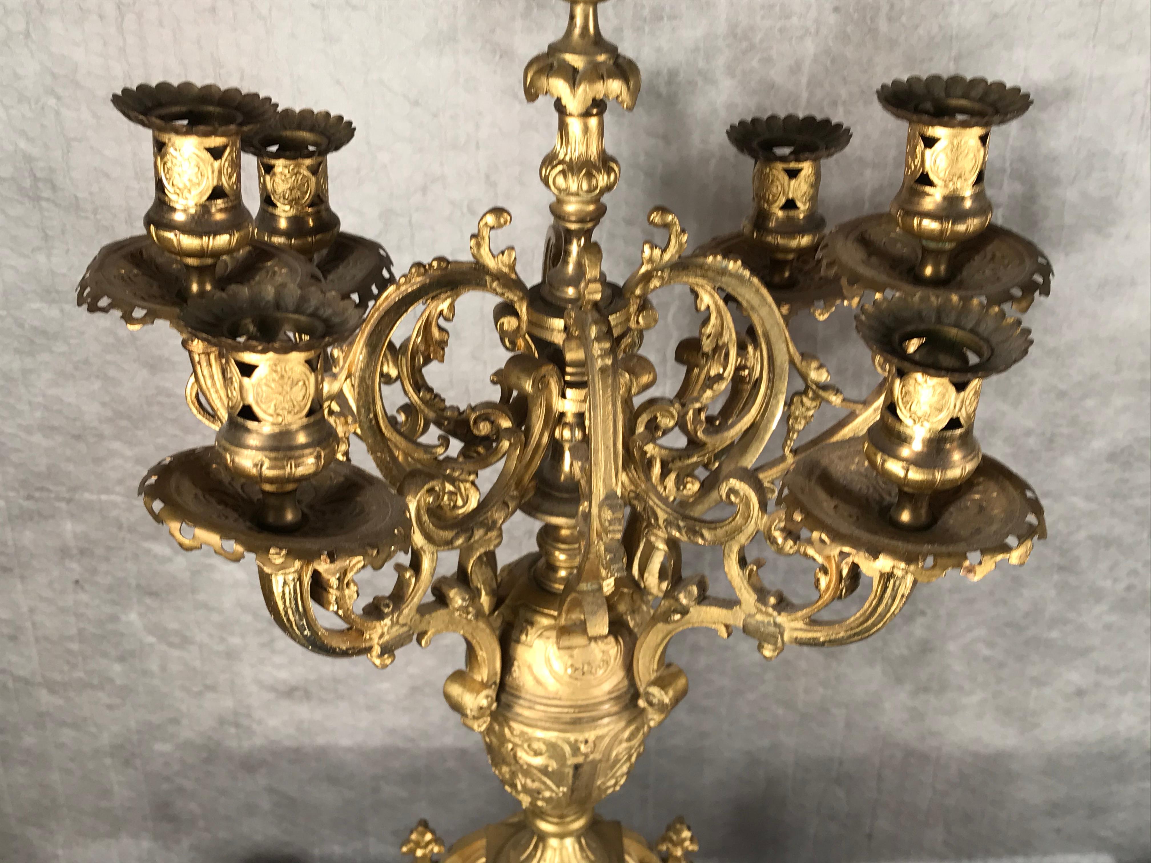Late 19th Century Pair of Bronze Candelabras, France, 19th Century For Sale