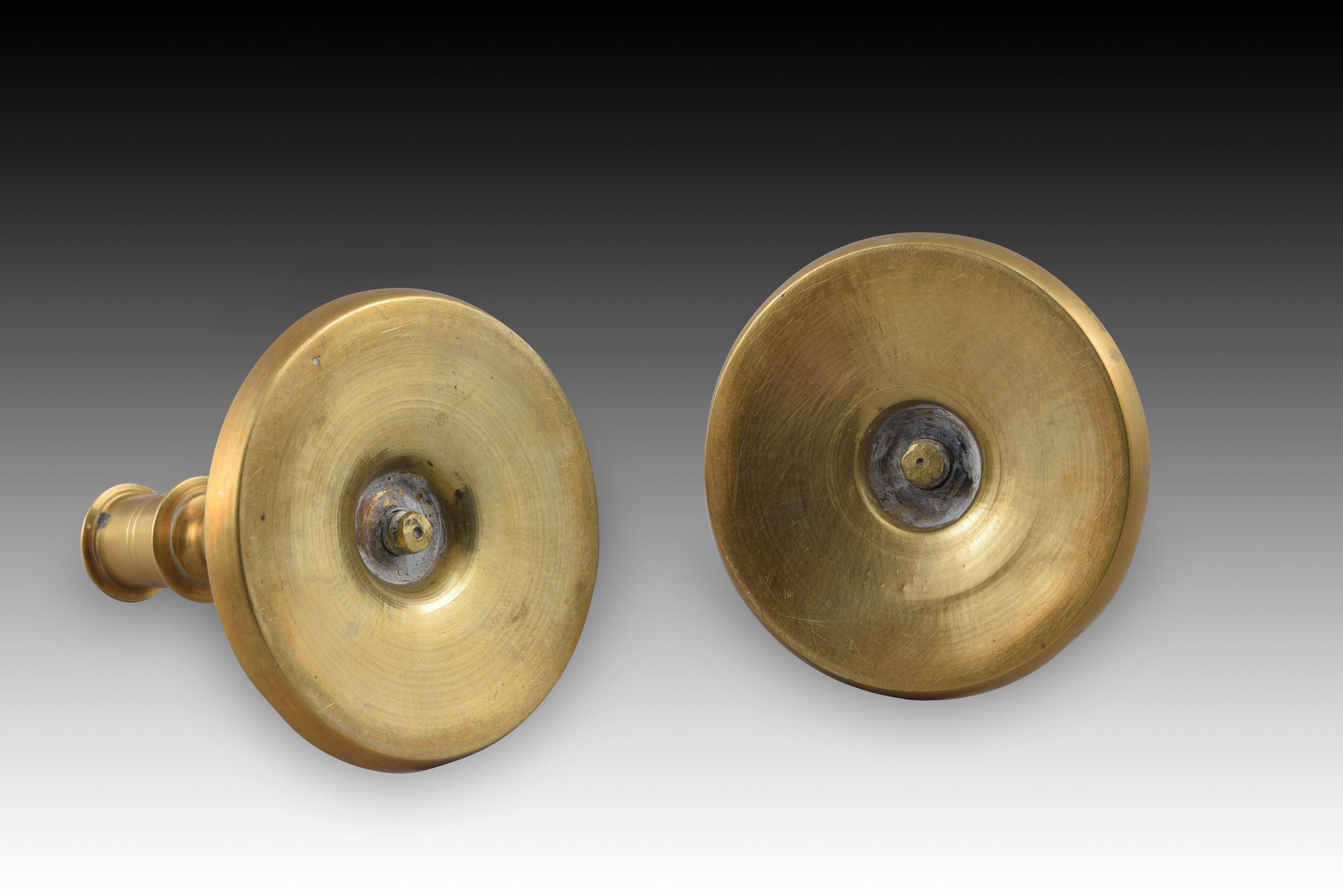 European Pair of Bronze Candle Holders. 19th Century For Sale