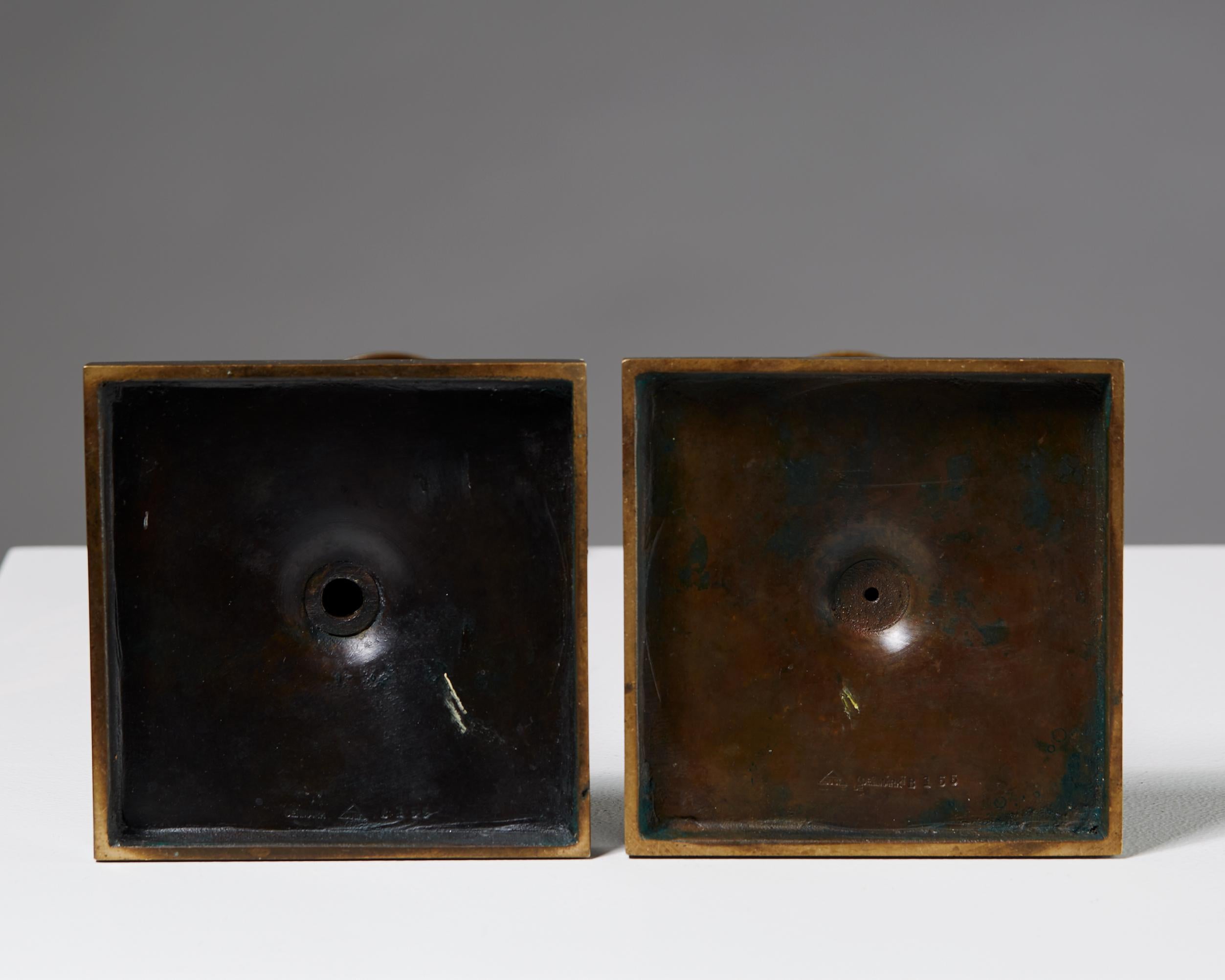 Pair of Bronze Candle Holders Designed by Just Andersen, Denmark. 1920s 2