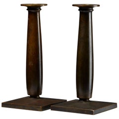 Pair of Bronze Candle Holders Designed by Just Andersen, Denmark. 1920s