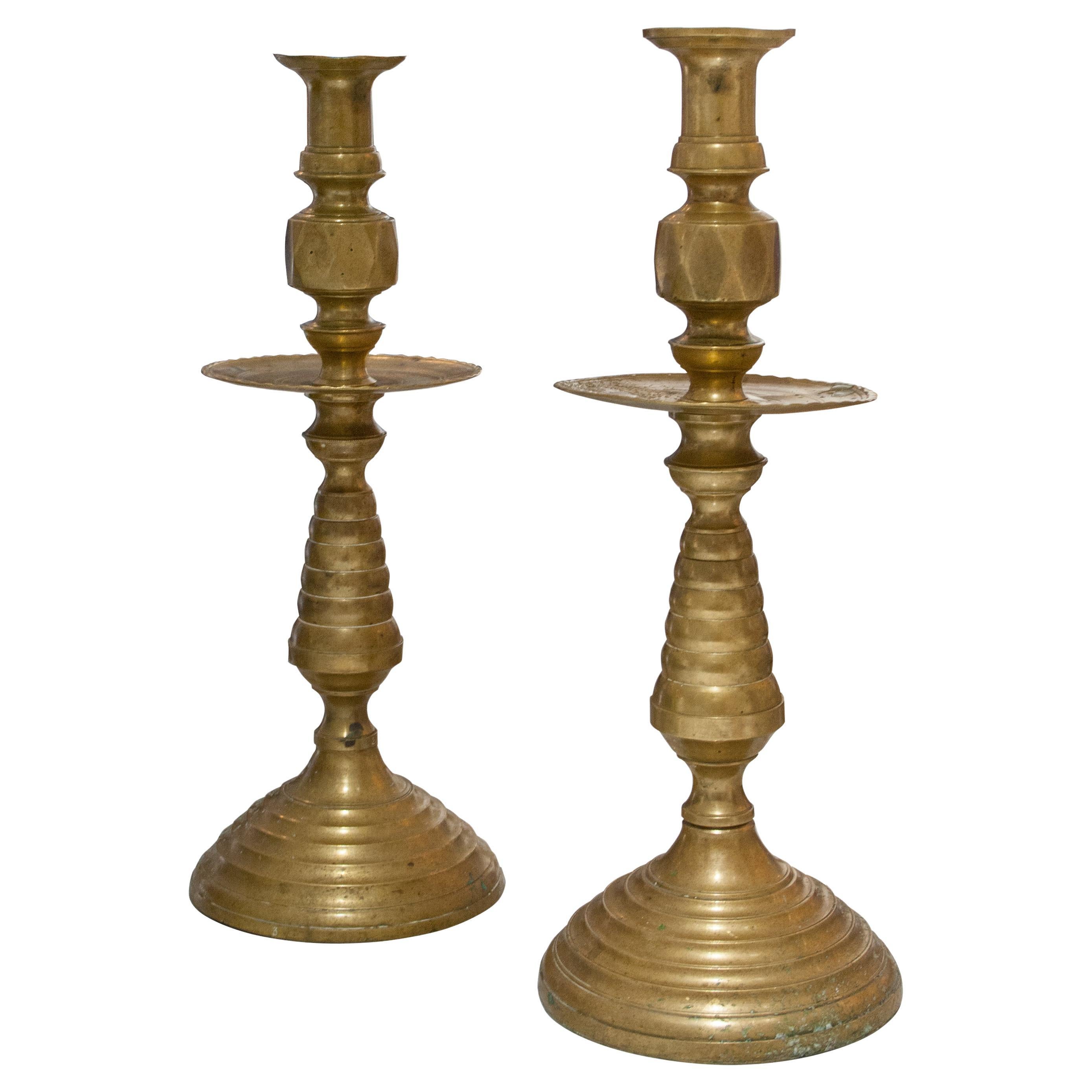 Church Candle Holder Nickel Finish Pair Of Brass Candle Sticks 