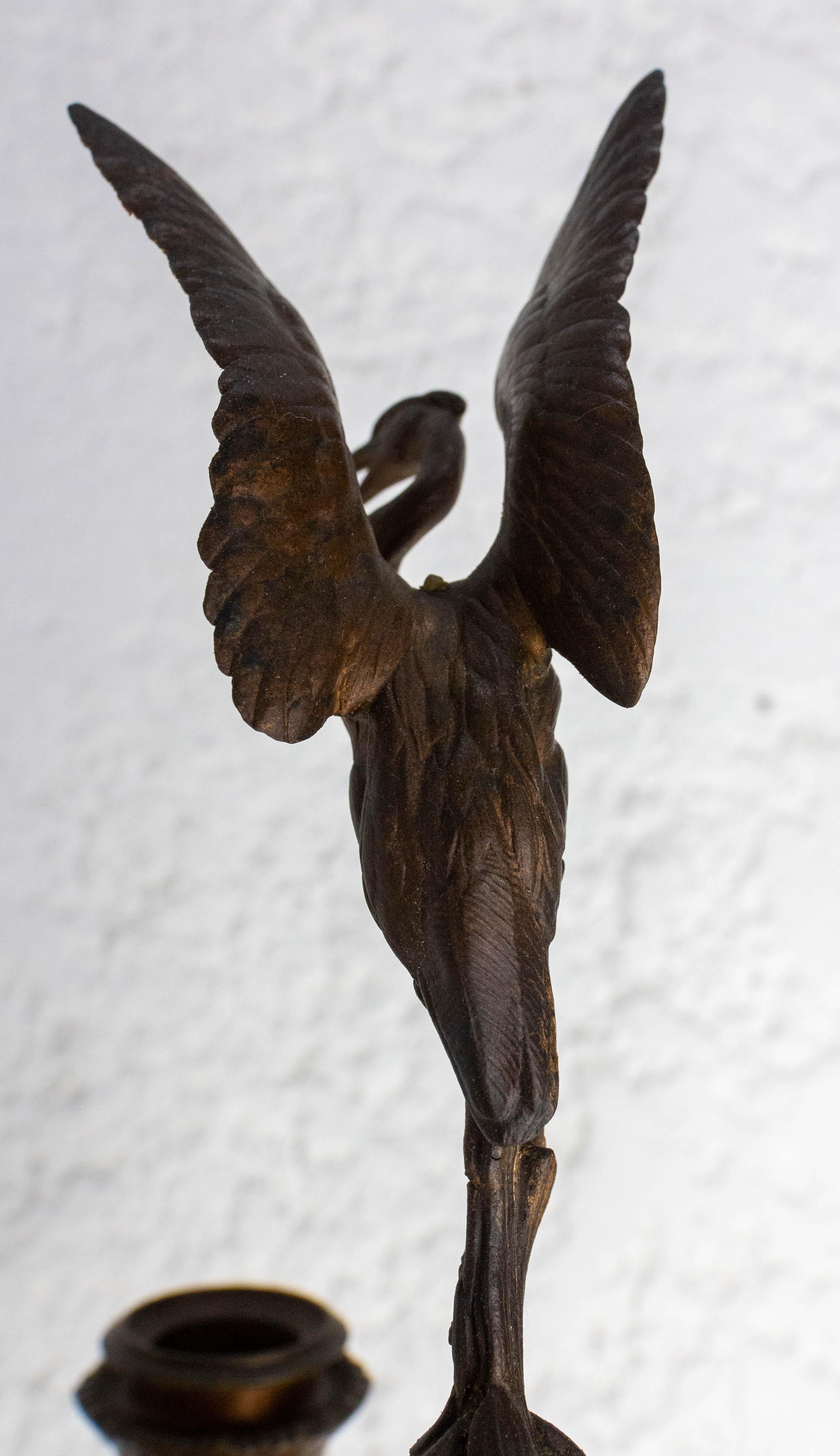 Pair of Bronze Candleholders, Heron Candelabra French, Late 19th Century In Good Condition In Labrit, Landes