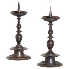 Pair of Bronze Candleholders, Late 17th-Early 18th Century
