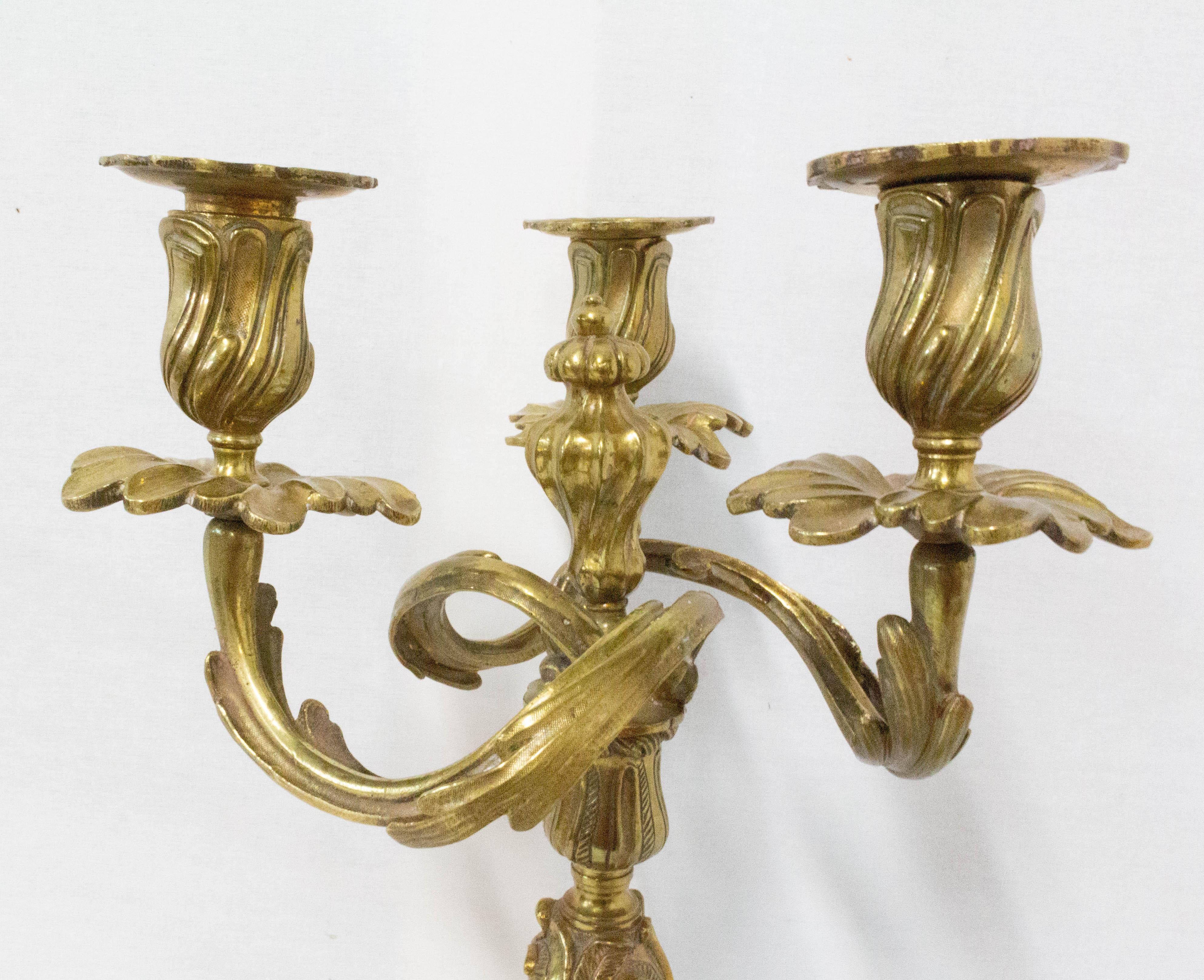 Pair of Bronze Candleholders Louis XV Style, French 19th Century In Good Condition For Sale In Labrit, Landes