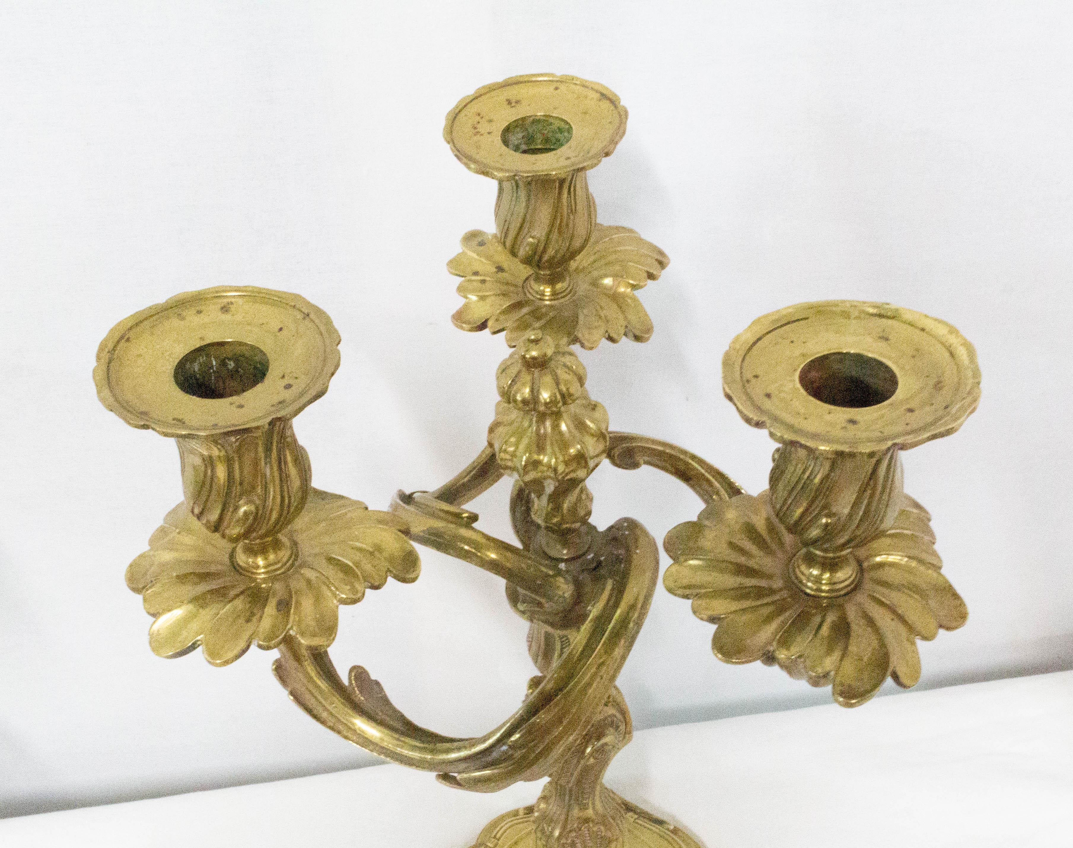 Pair of Bronze Candleholders Louis XV Style, French 19th Century For Sale 1