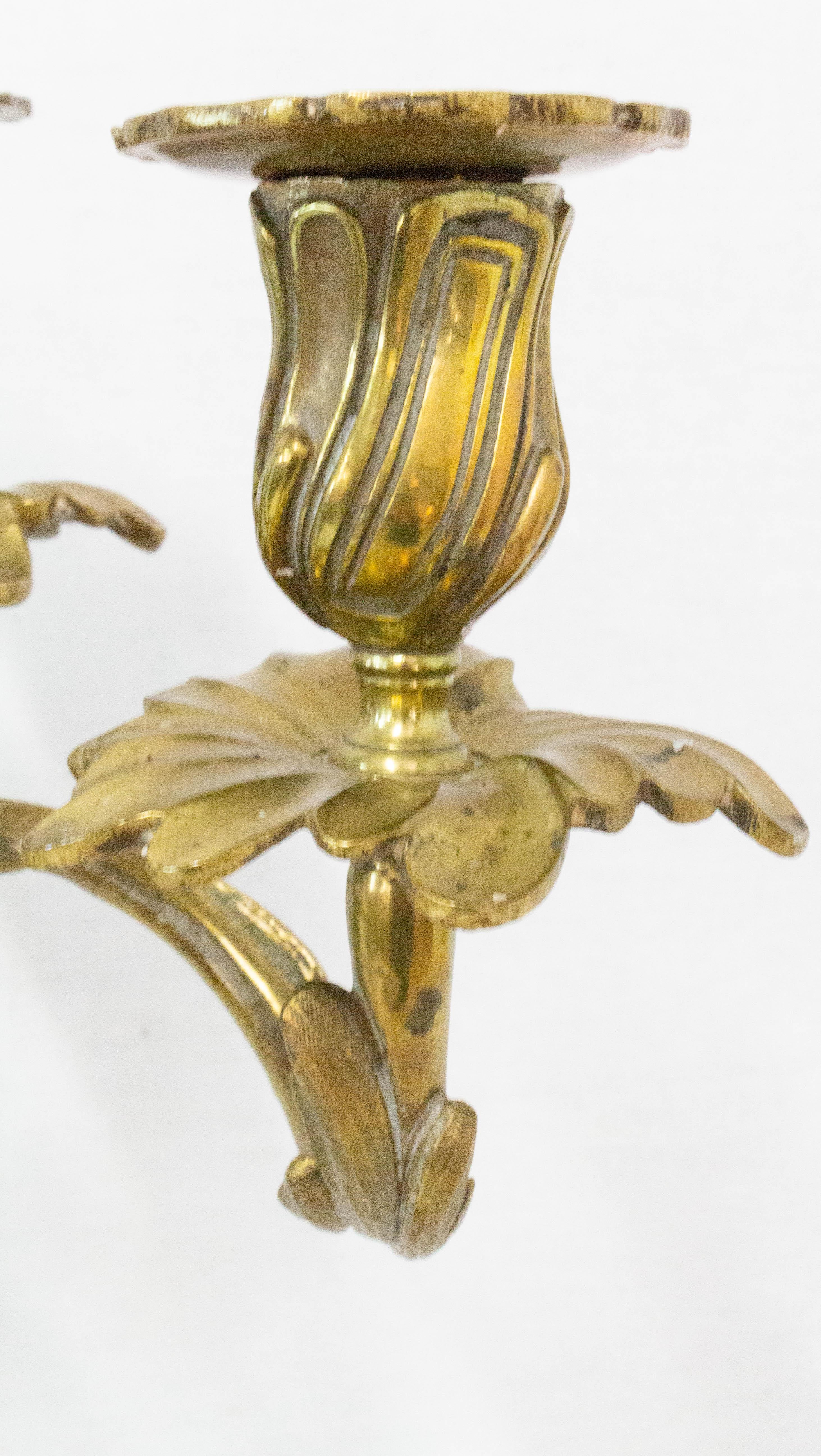 Pair of Bronze Candleholders Louis XV Style, French 19th Century For Sale 3