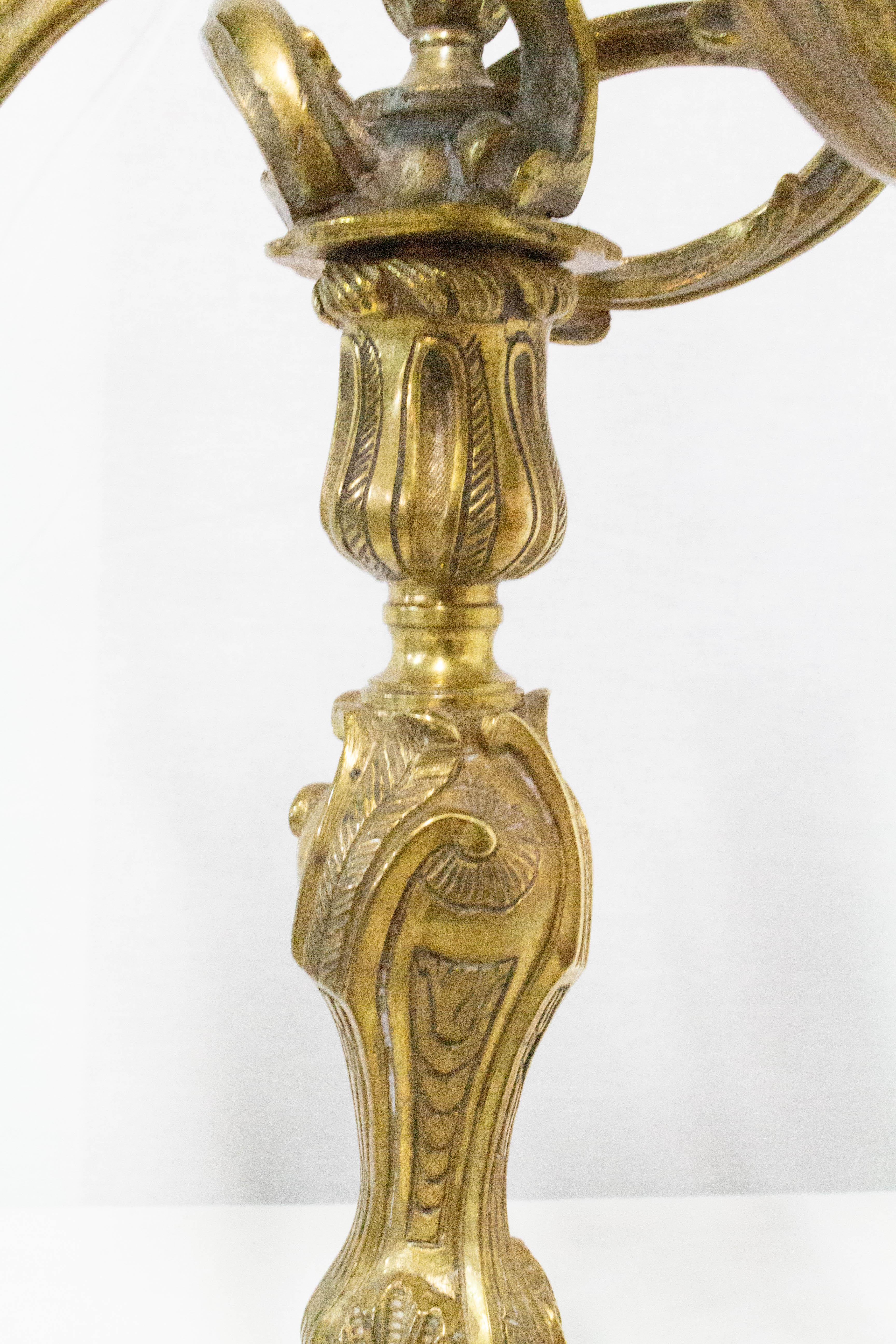 Pair of Bronze Candleholders Louis XV Style, French 19th Century For Sale 5