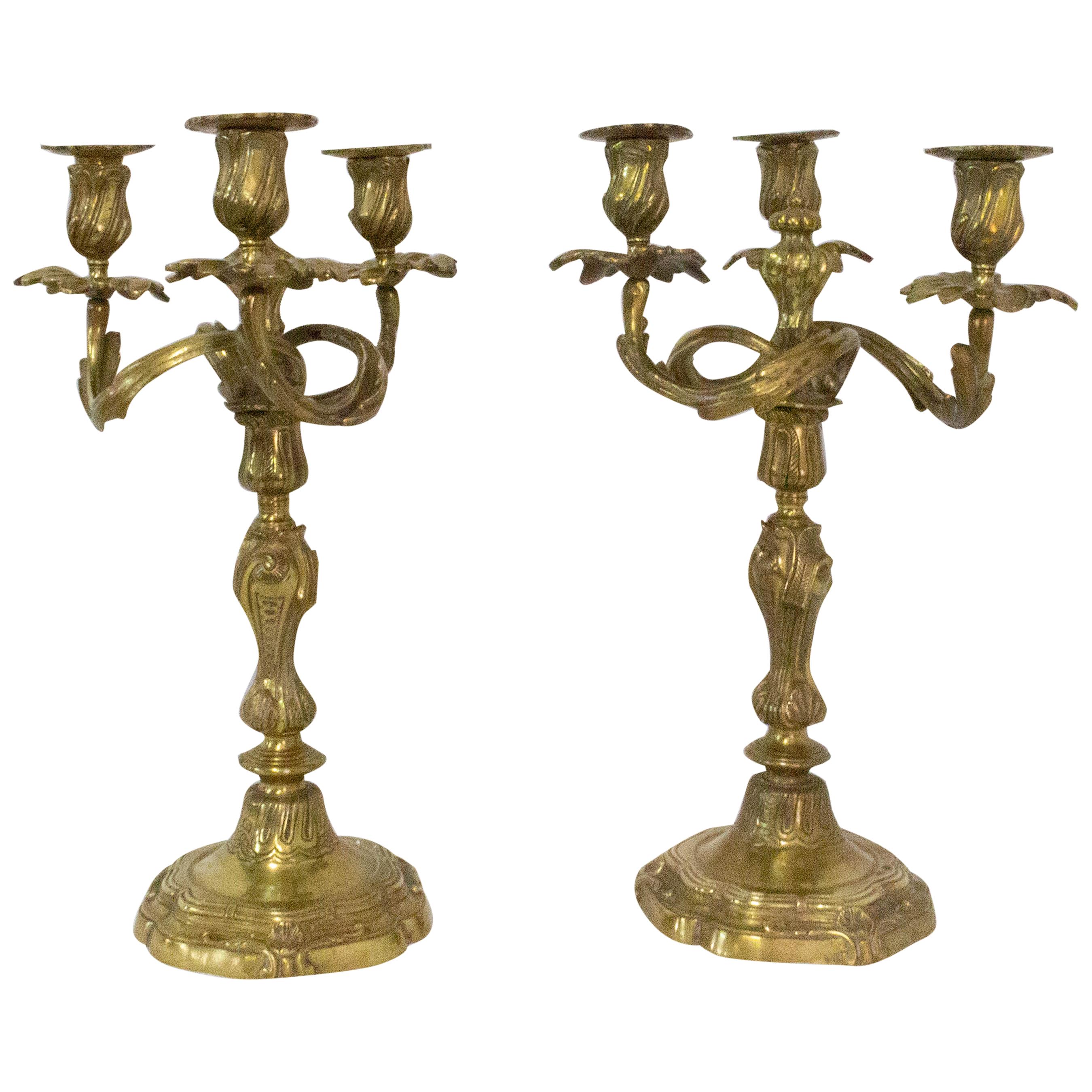 Pair of Bronze Candleholders Louis XV Style, French 19th Century