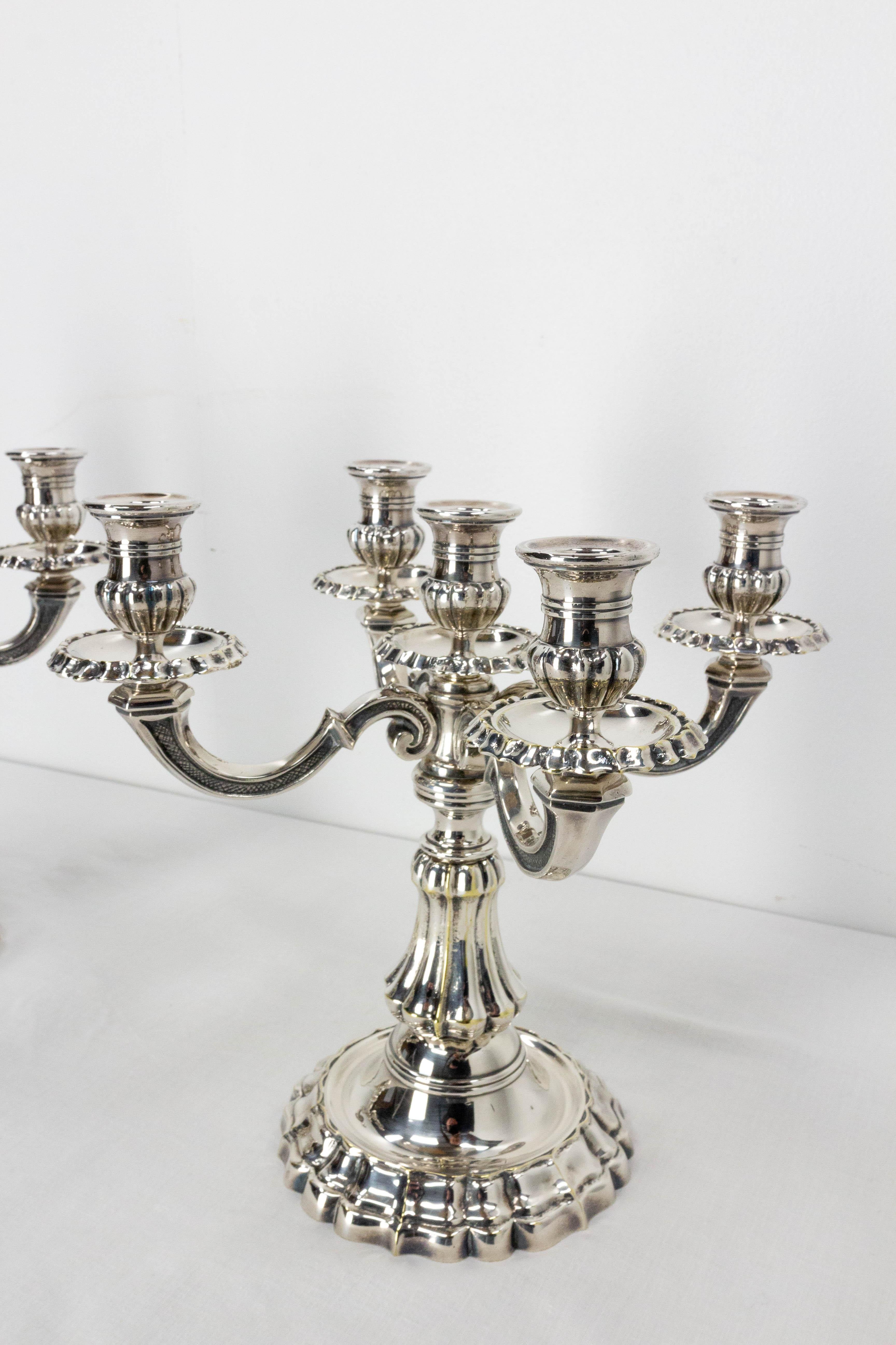 Pair of Bronze Candleholders Louis XV Style, French, Late 19th Century For Sale 4