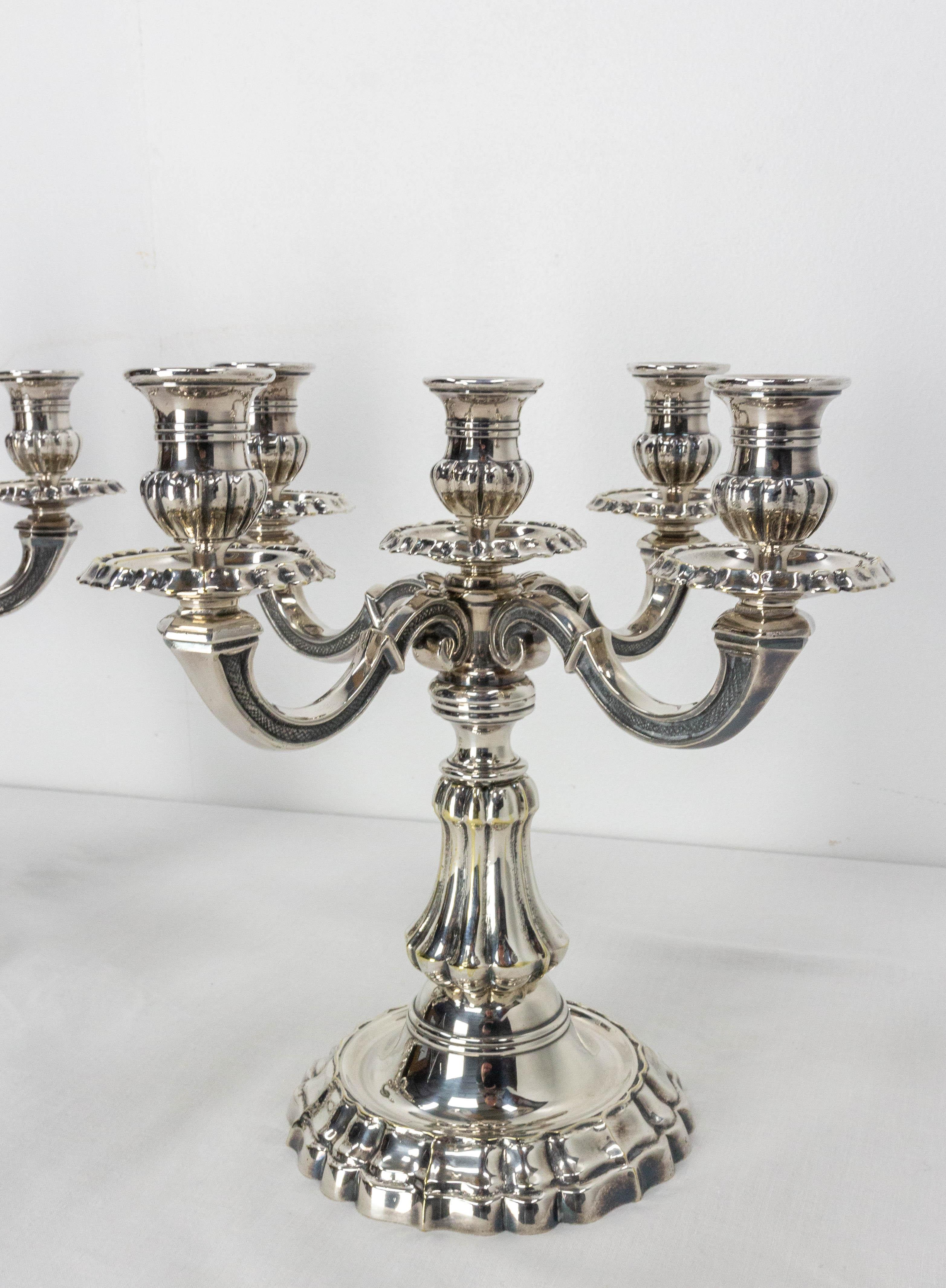 Pair of Bronze Candleholders Louis XV Style, French, Late 19th Century For Sale 5