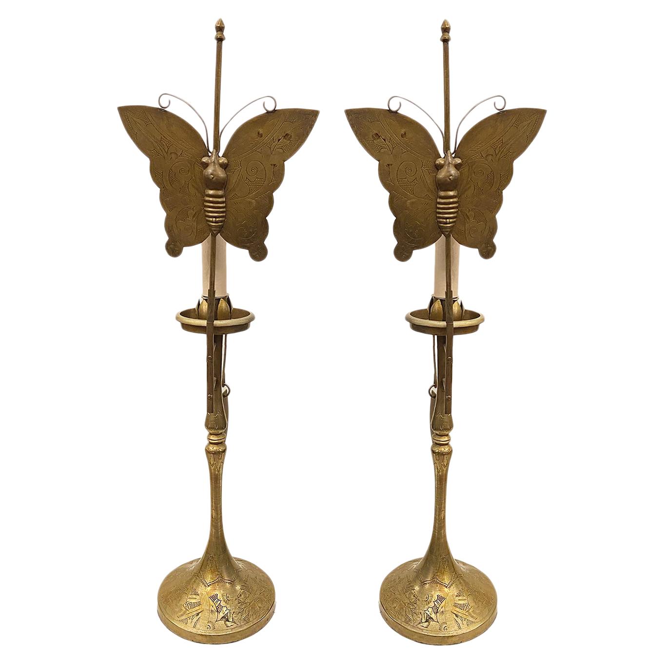 Paar Bronze-Kerzenständer-Tischlampen im Angebot