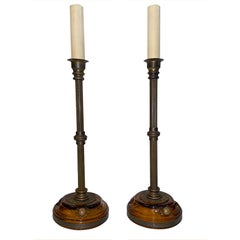 Vintage Pair of Bronze Candlestick Table Lamps