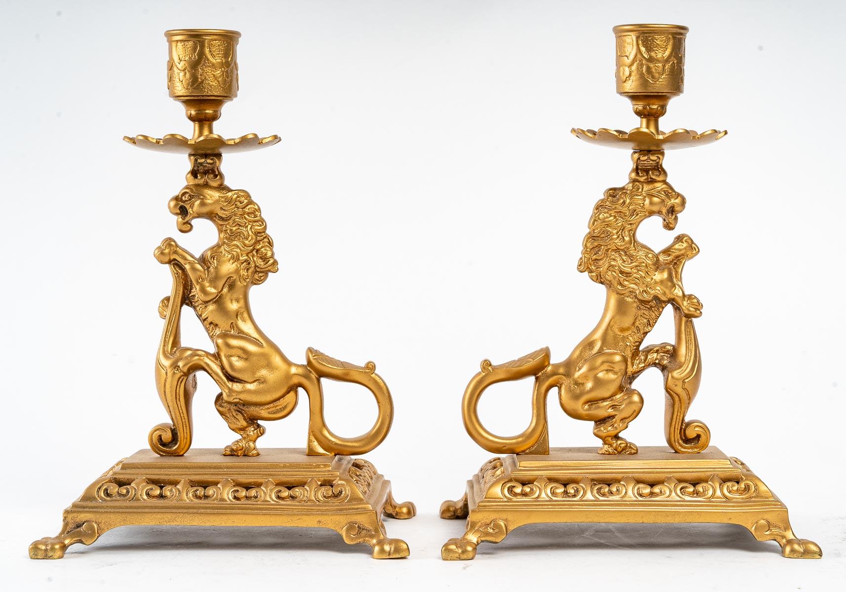 Pair of Bronze Candlesticks, 19th Century In Good Condition For Sale In Saint-Ouen, FR