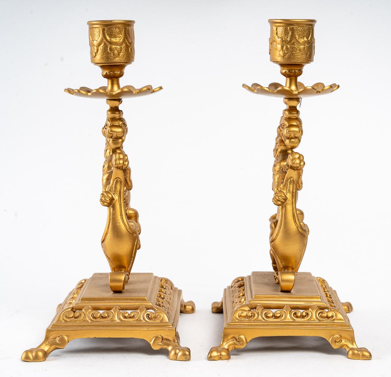 Pair of Bronze Candlesticks, 19th Century For Sale 1