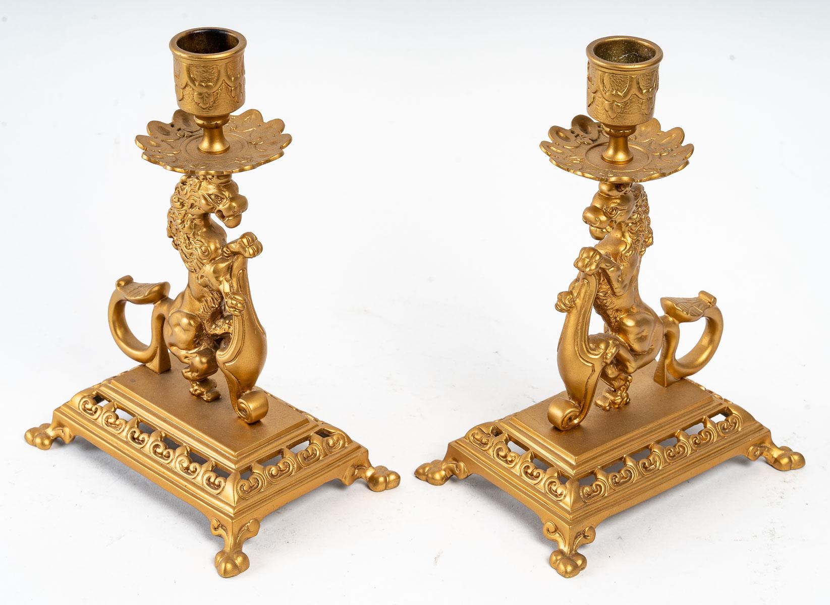 Pair of Bronze Candlesticks, 19th Century For Sale 2