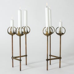 Pair of Bronze Candlesticks by Olof Barve
