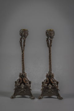 Pair of Bronze Candlesticks, circa 1840