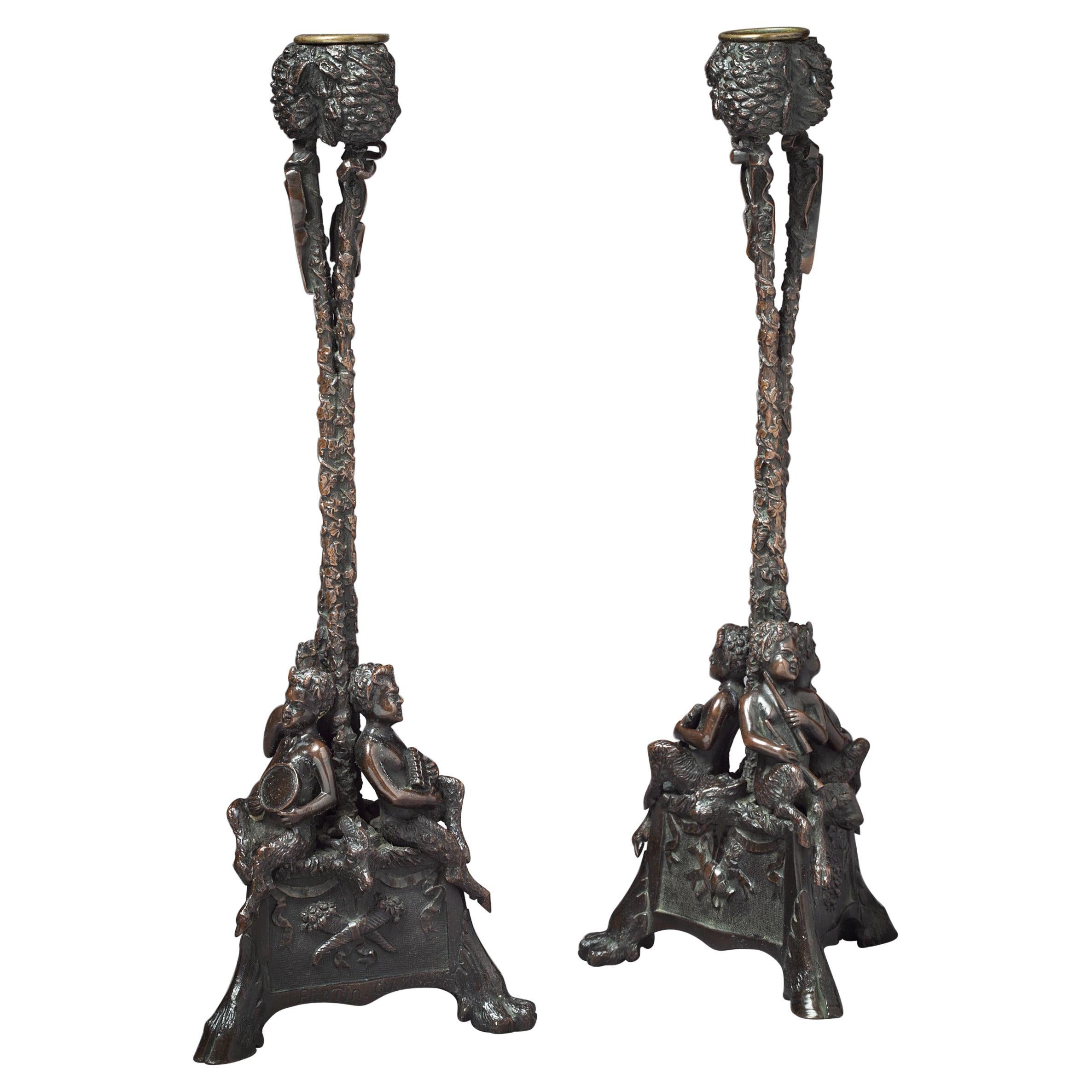 Pair of Bronze Candlesticks, circa 1840 For Sale