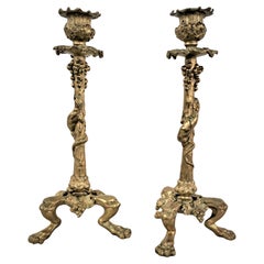 Pair of Bronze Candlesticks Decorated with Lizards
