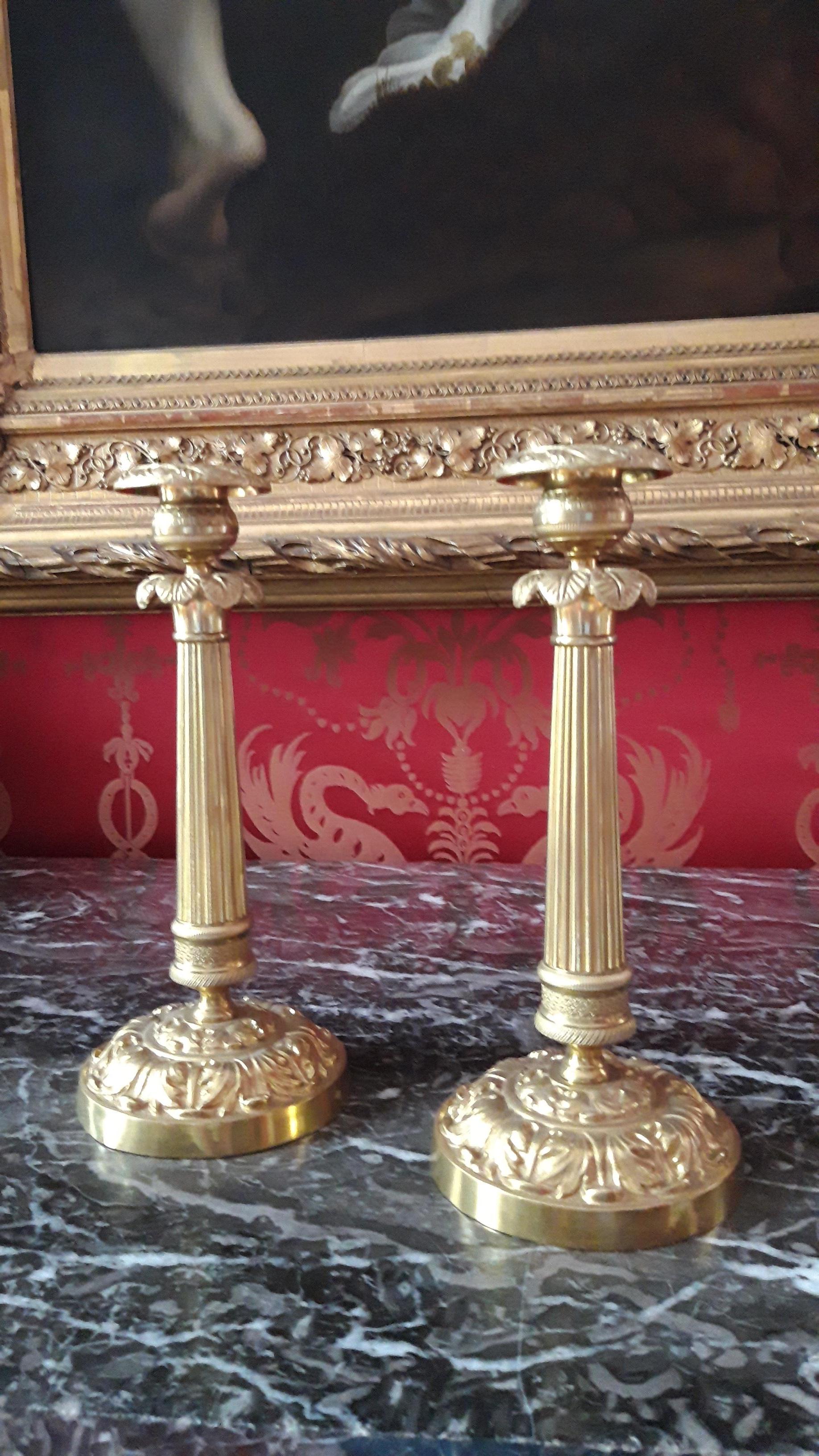 Regency Revival Pair of Bronze Candlesticks For Sale