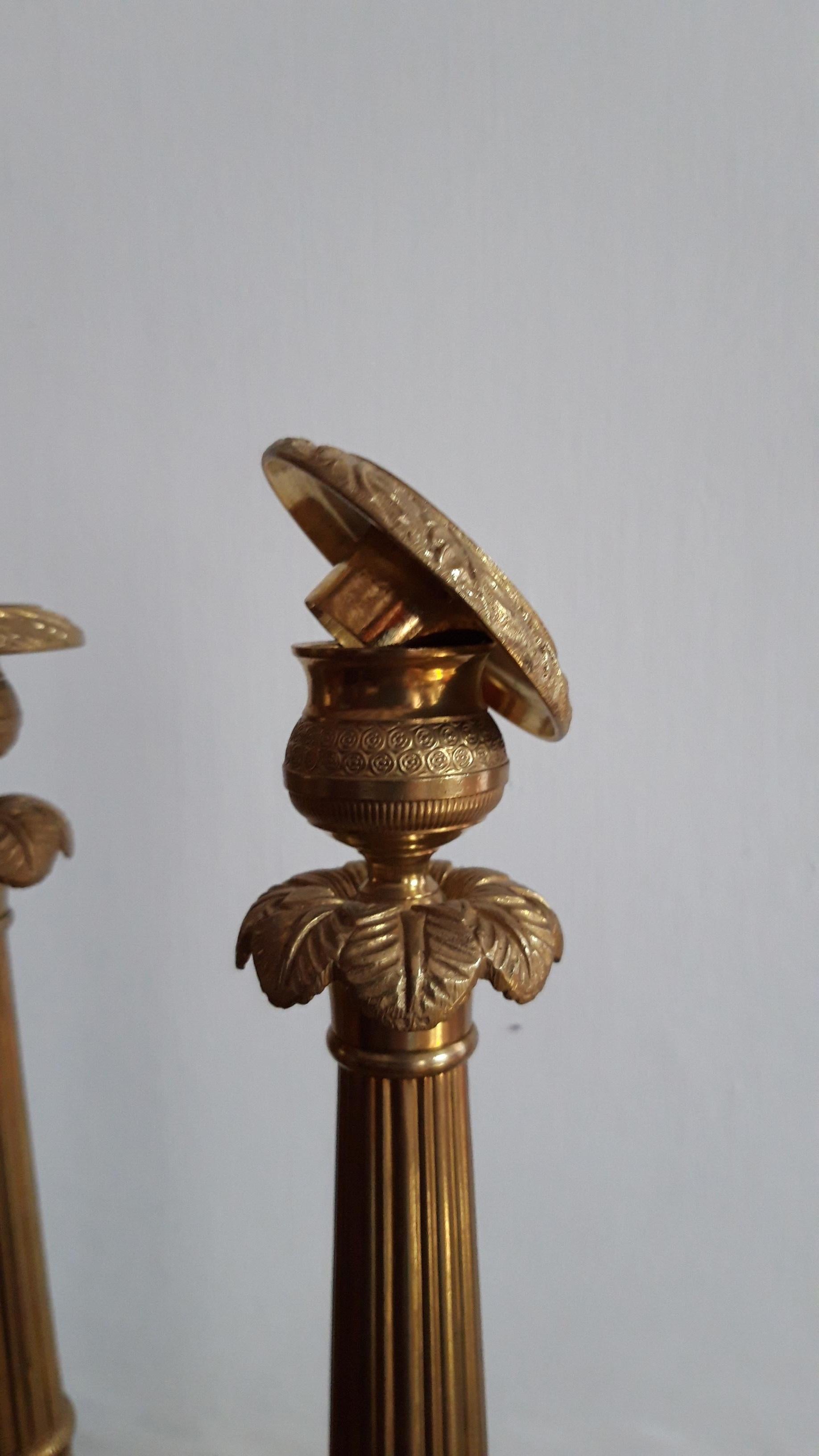 French Pair of Bronze Candlesticks For Sale