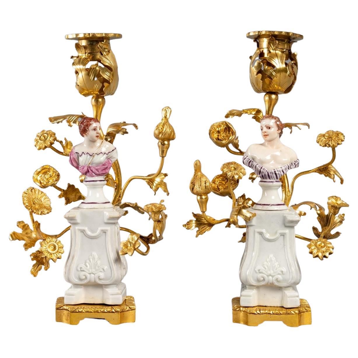 Pair of Bronze Candlesticks, Louis XV For Sale