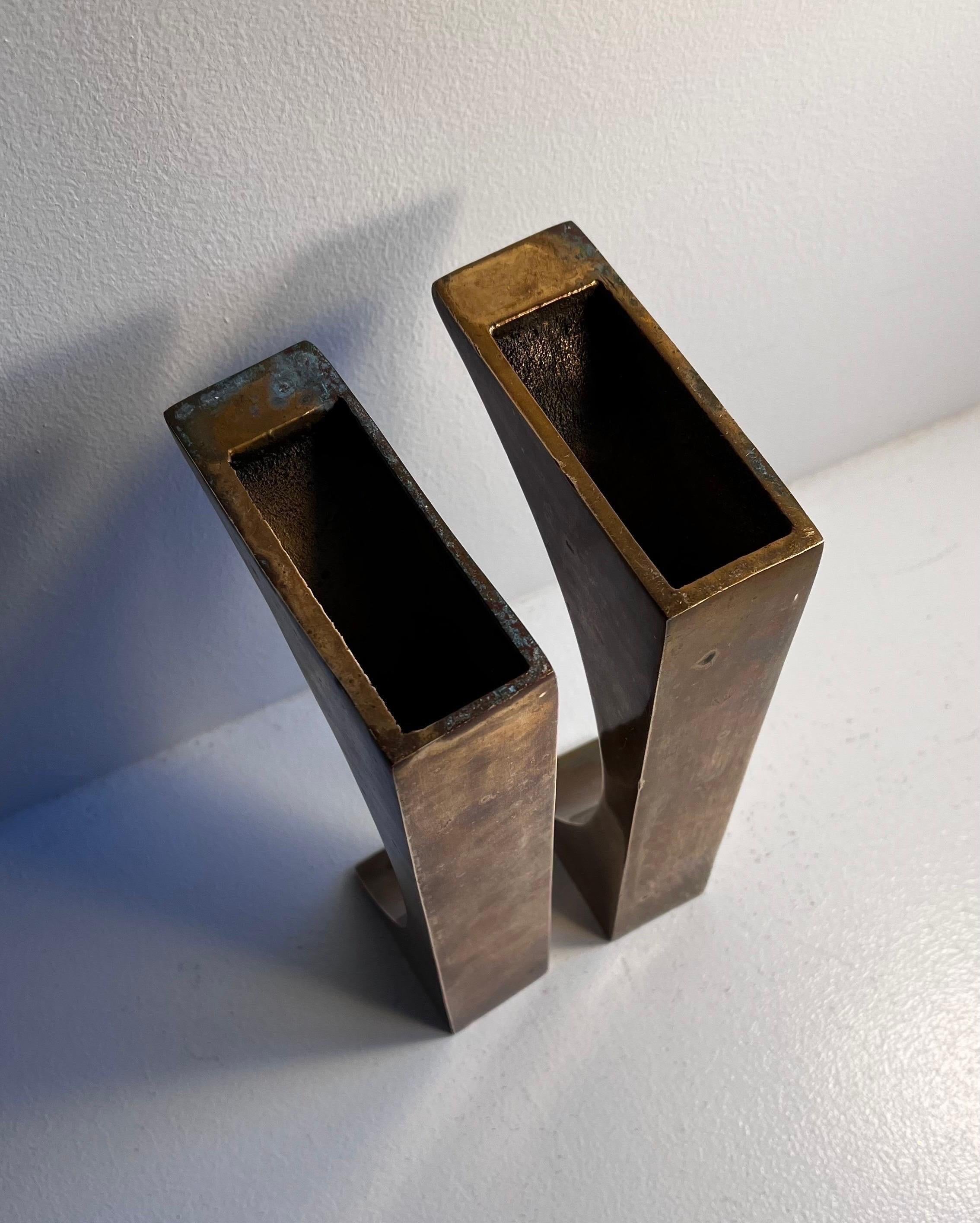 Pair of  Bronze Candlesticks or Bookends in the style M. Gerber, c 1970 7