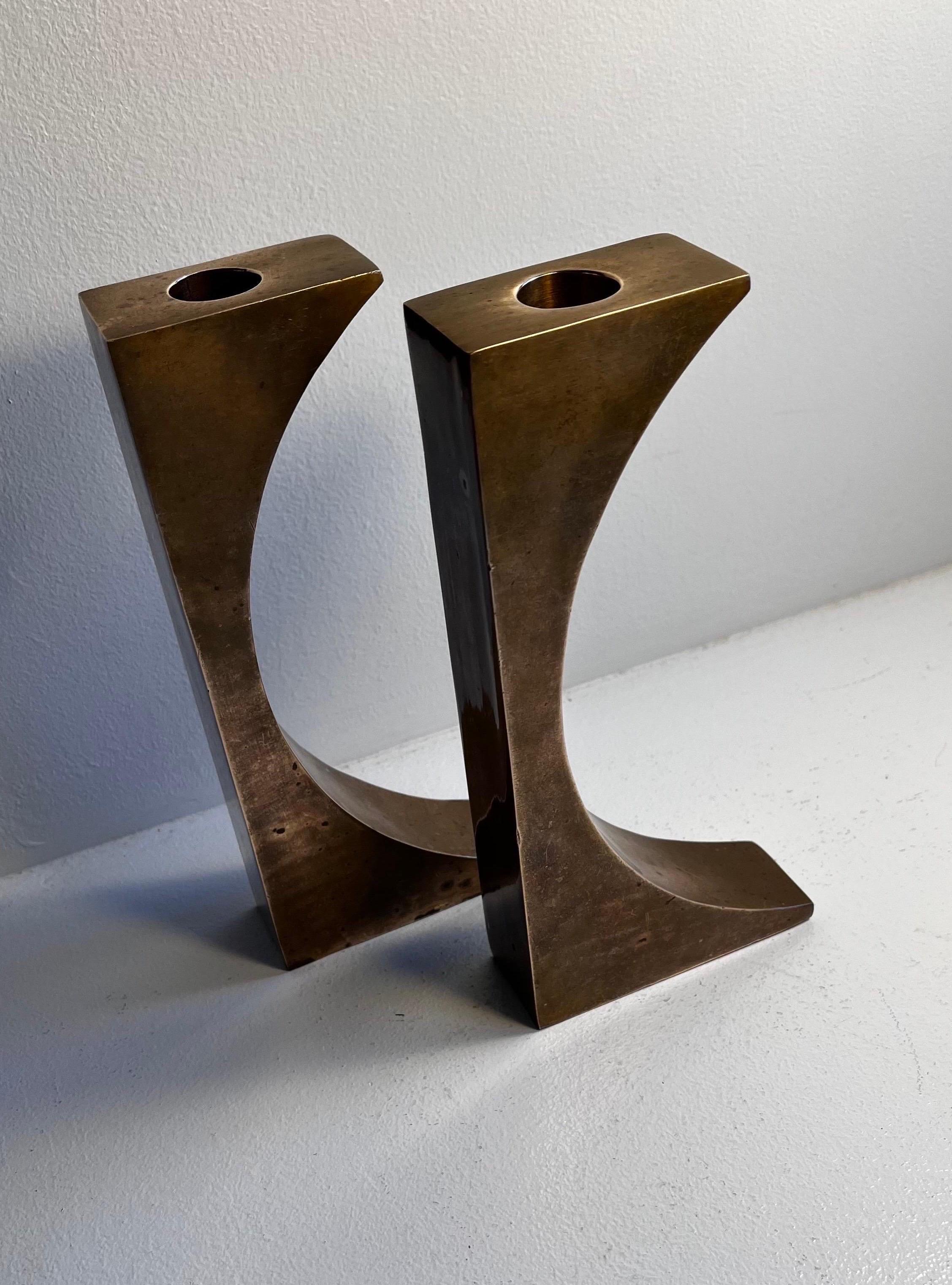 Futurist Pair of  Bronze Candlesticks or Bookends in the style M. Gerber, c 1970