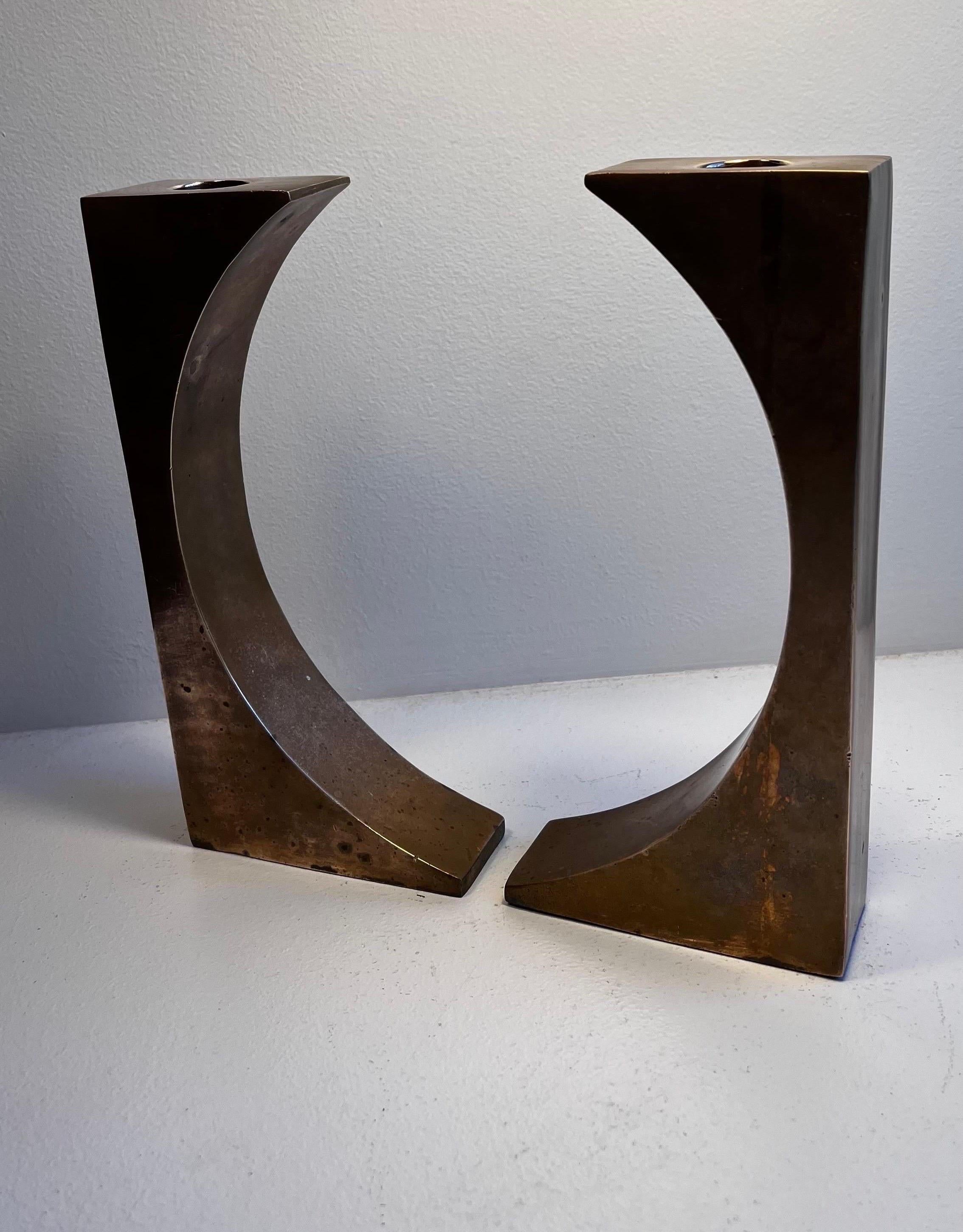Cast Pair of  Bronze Candlesticks or Bookends in the style M. Gerber, c 1970 For Sale