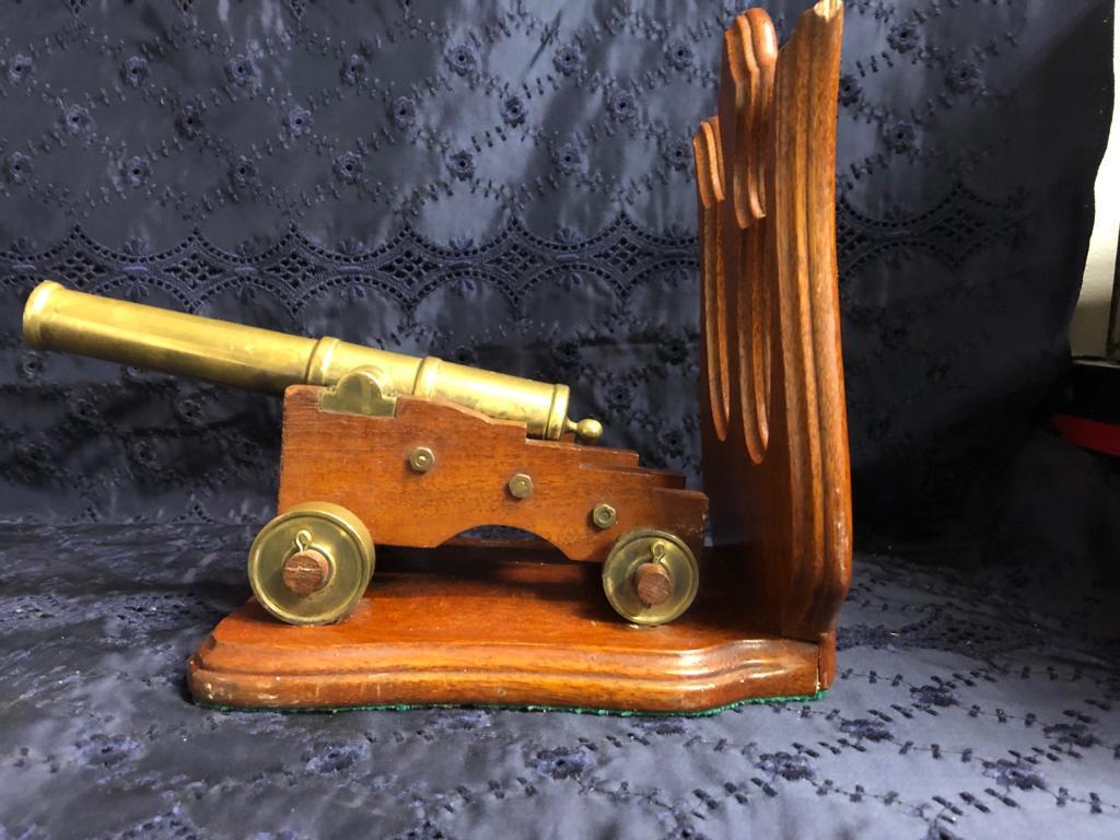 French Pair of Bronze Cannons with Mahogany Stands, 19th Century For Sale
