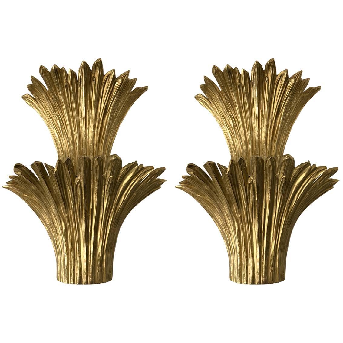 Pair of Bronze Cascade Sconces by Maison Charles, France, 1970s