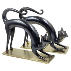 Pair of bronze cat bookends from Viennese Hagenauer
