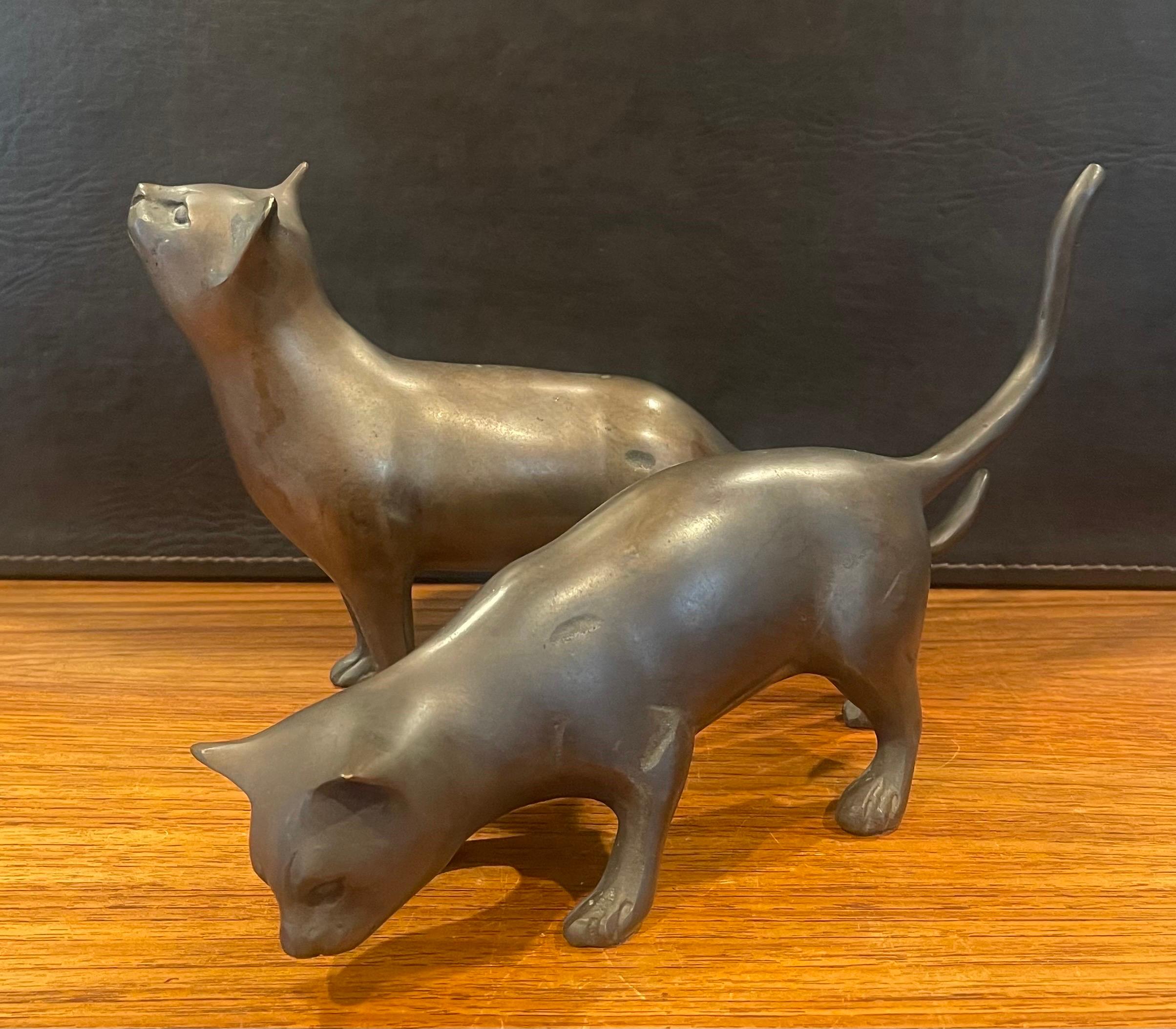 American Pair of Bronze Cat Sculptures For Sale
