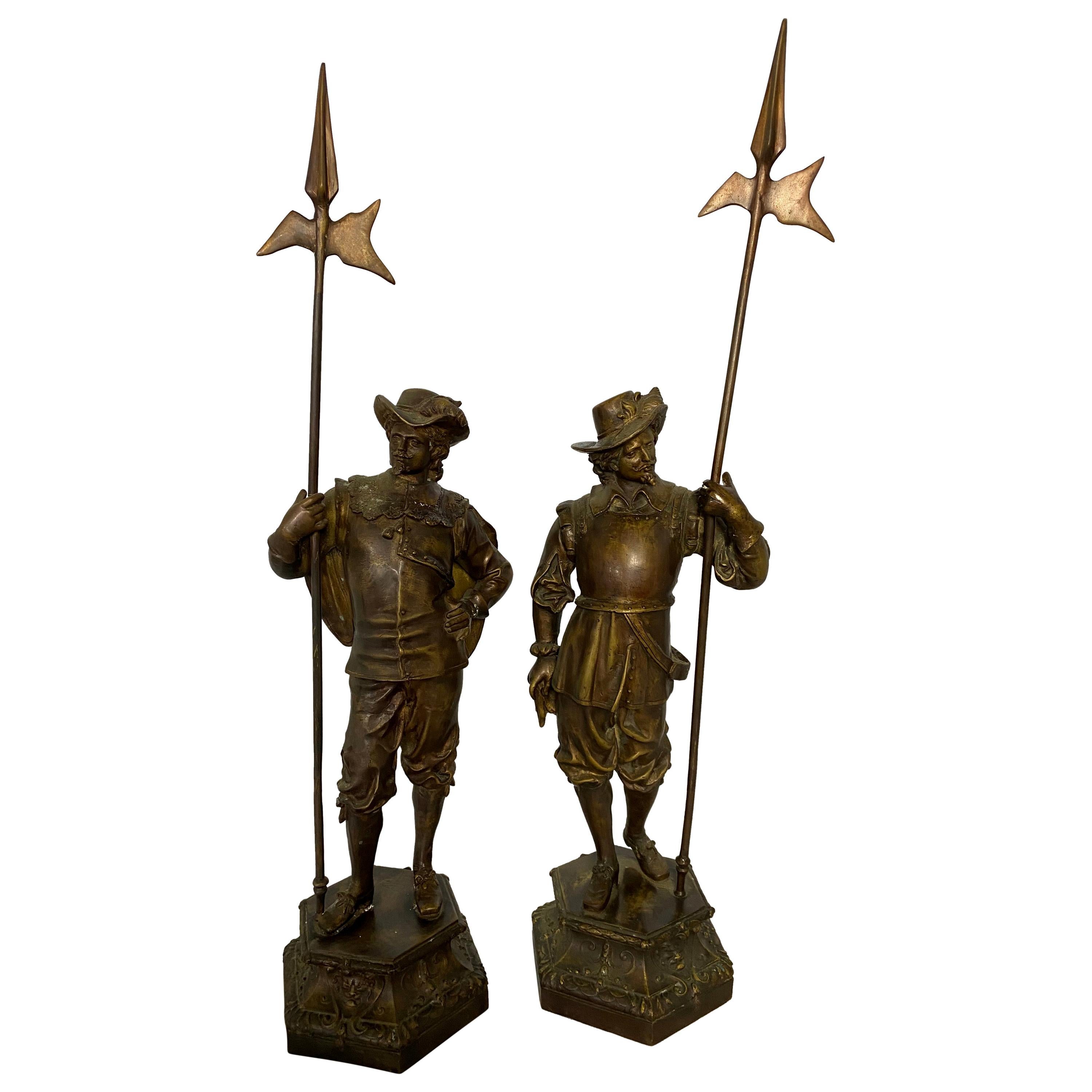 Pair of bronze cavalier statues - English Prince Charles I Soldiers, 19th century. such a good sartorial look to these dudes, ever so foppish and dandy and still influential in the worlds of music and fashion - Flash back to the 1600s and the