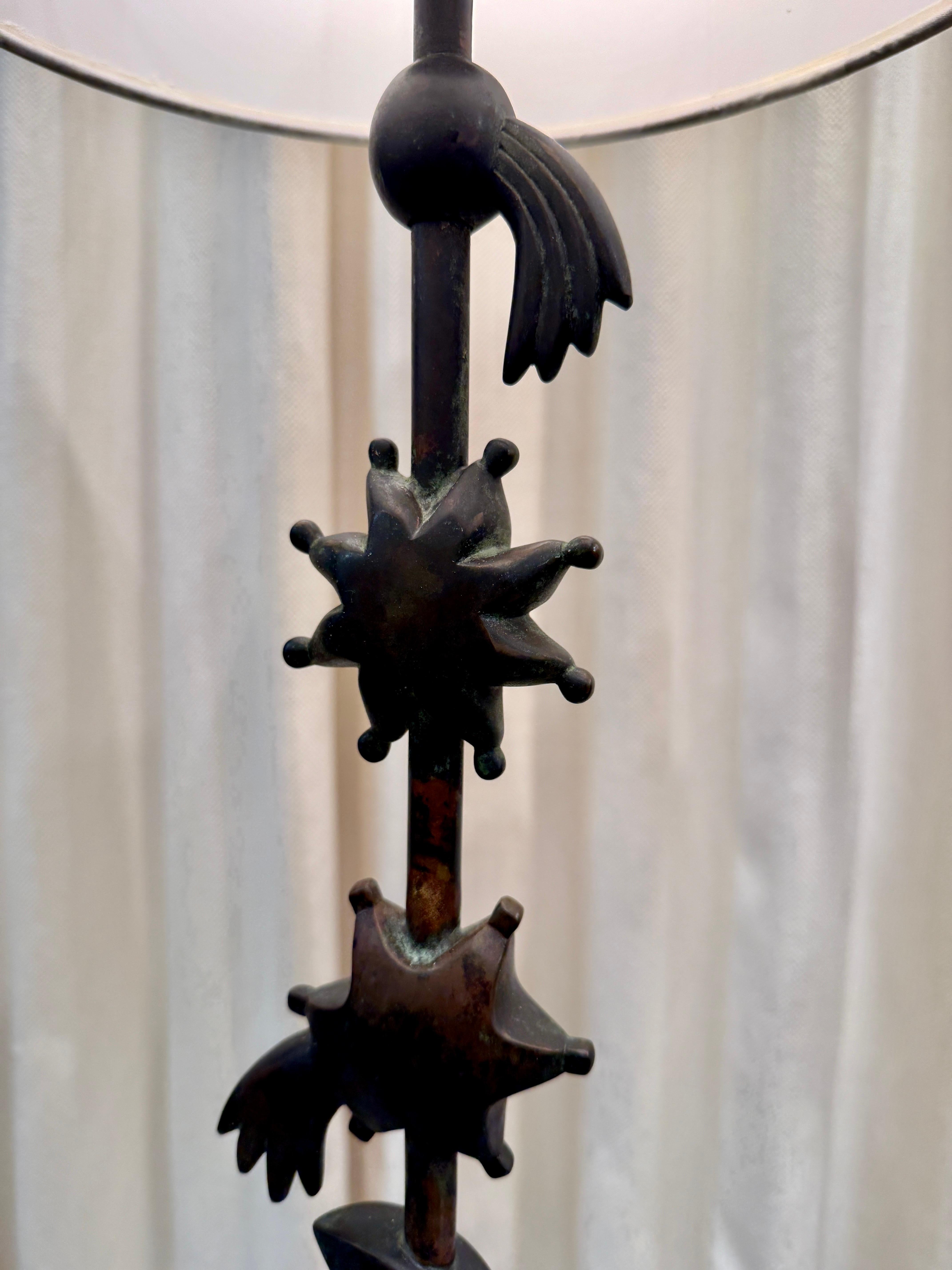 Pair of Bronze Celestial Motif Tall Table Lamps For Sale 5