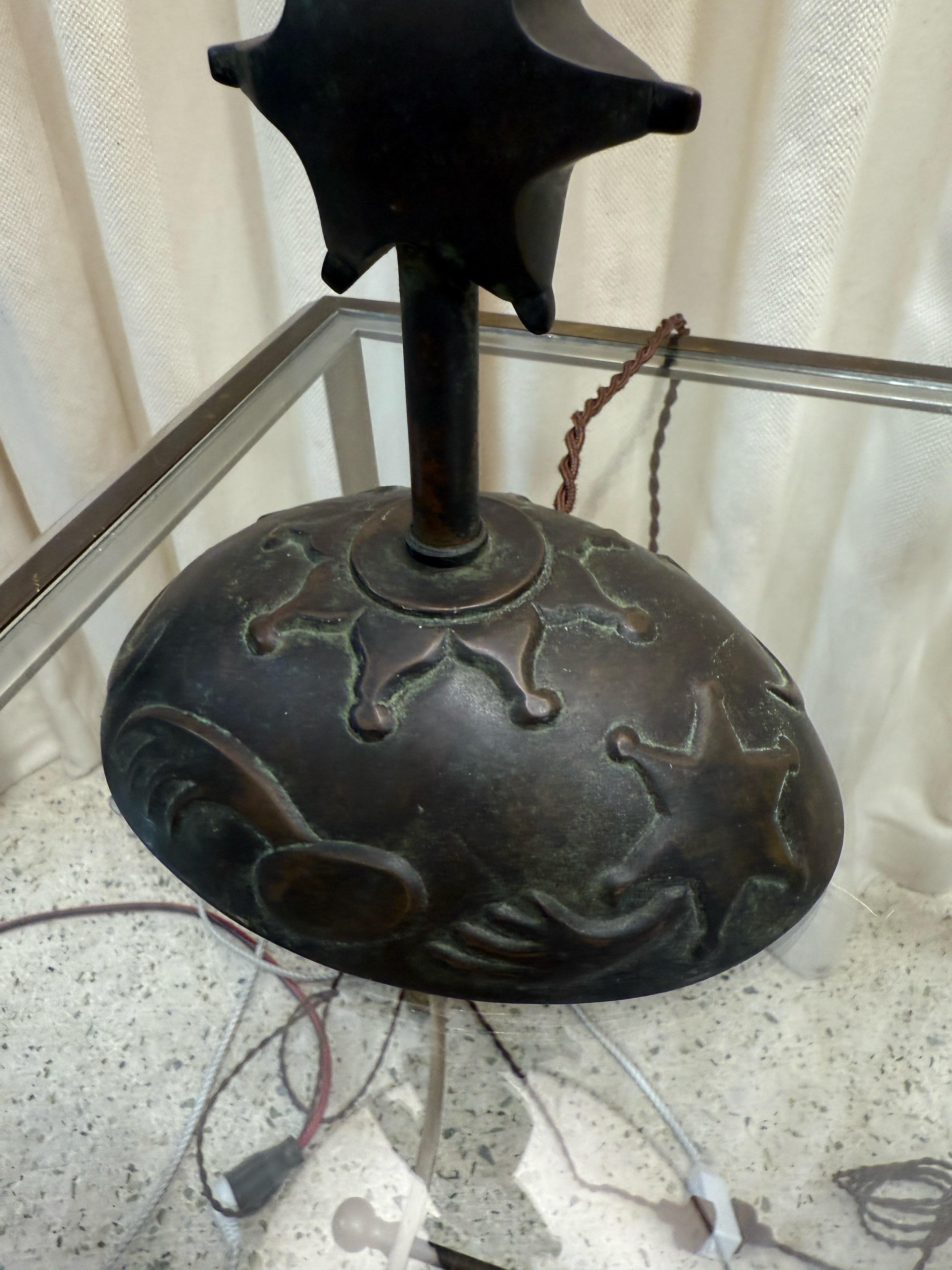 Pair of Bronze Celestial Motif Tall Table Lamps In Good Condition For Sale In North Miami, FL
