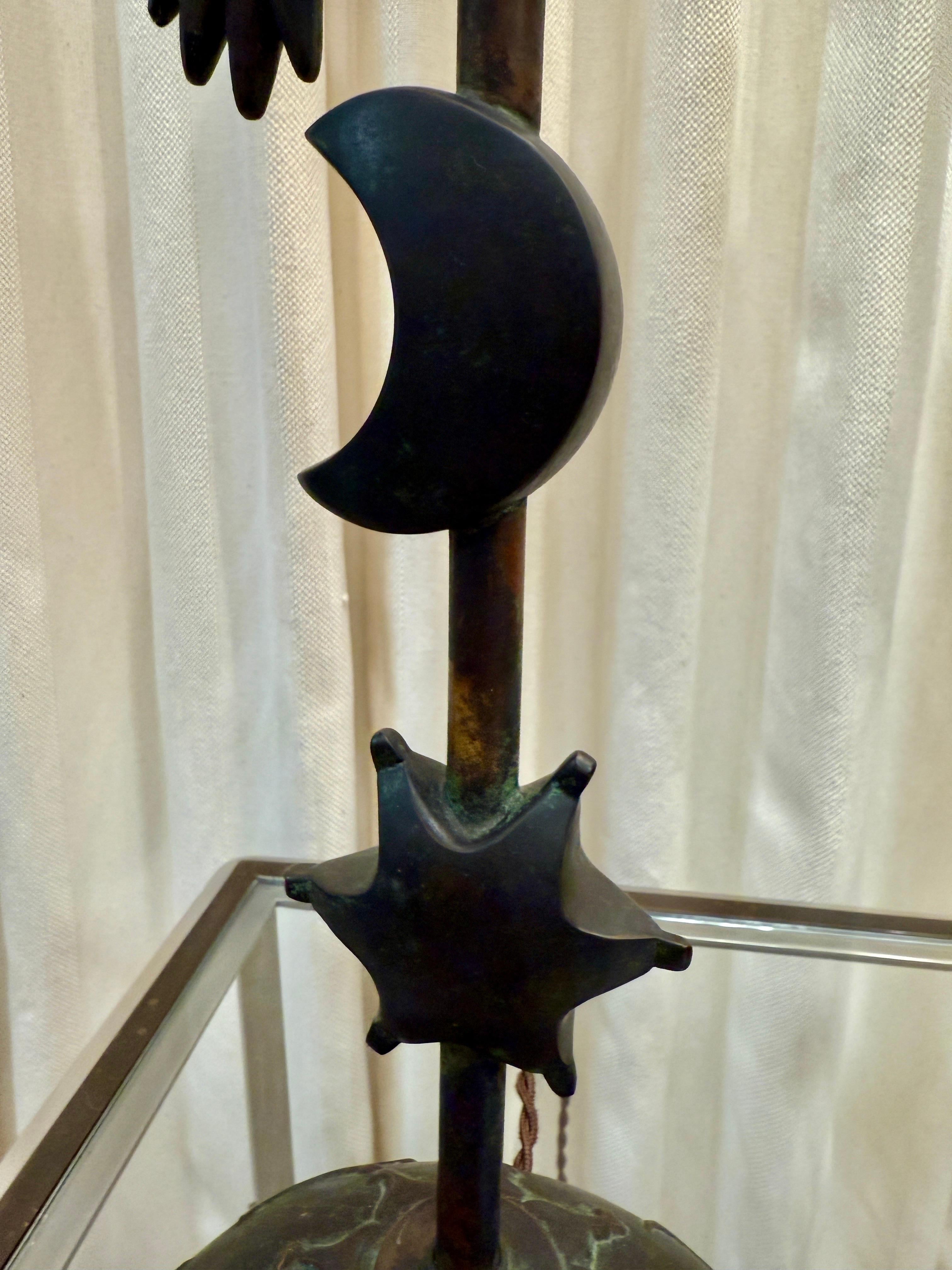 Pair of Bronze Celestial Motif Tall Table Lamps For Sale 1
